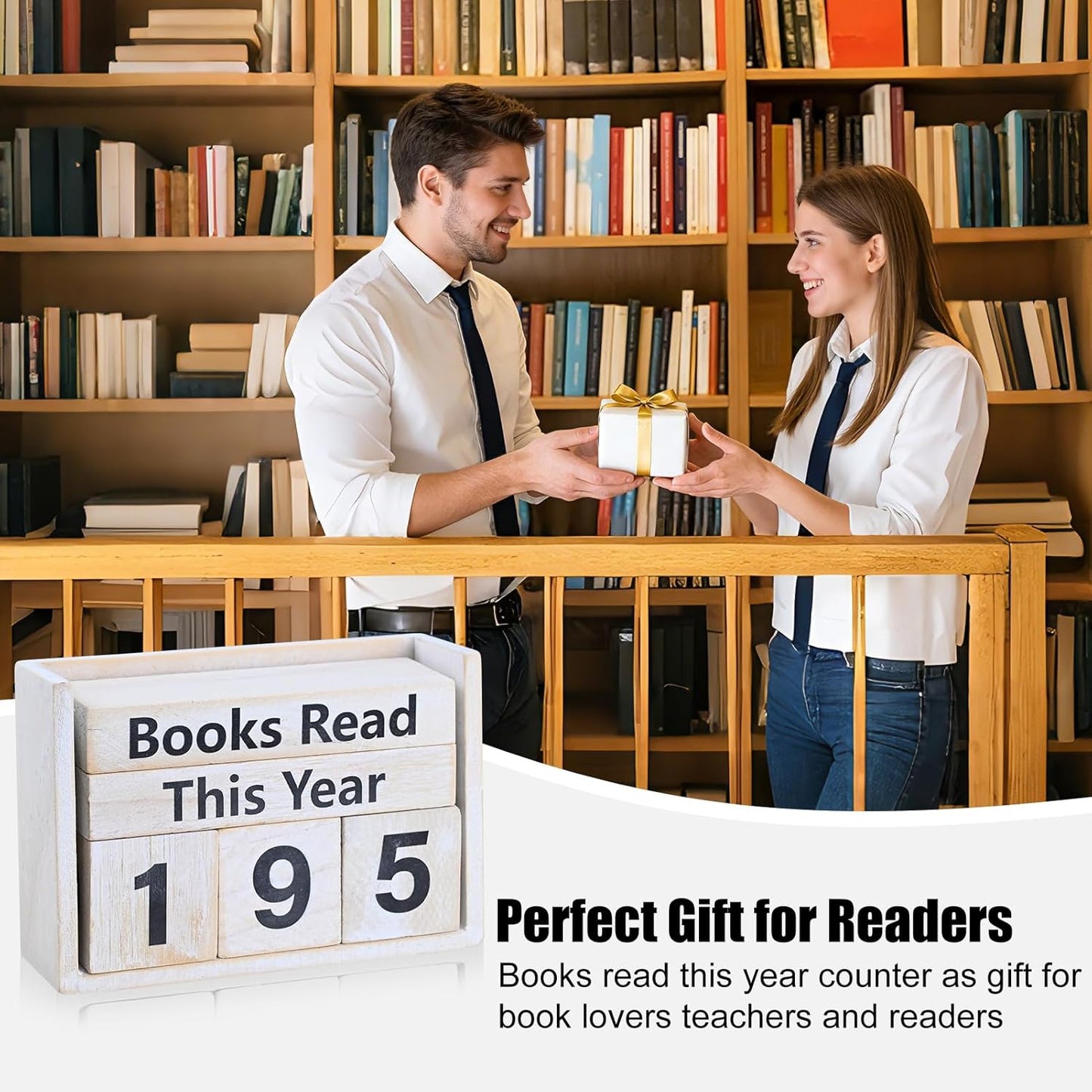 Books Read This Year Counter - Wooden Reading Tracker Block, Adjustable Book Count Display, Rustic Book Lover Decor for Bookshelf Desk Library Reading Goals Gift (Vintage)