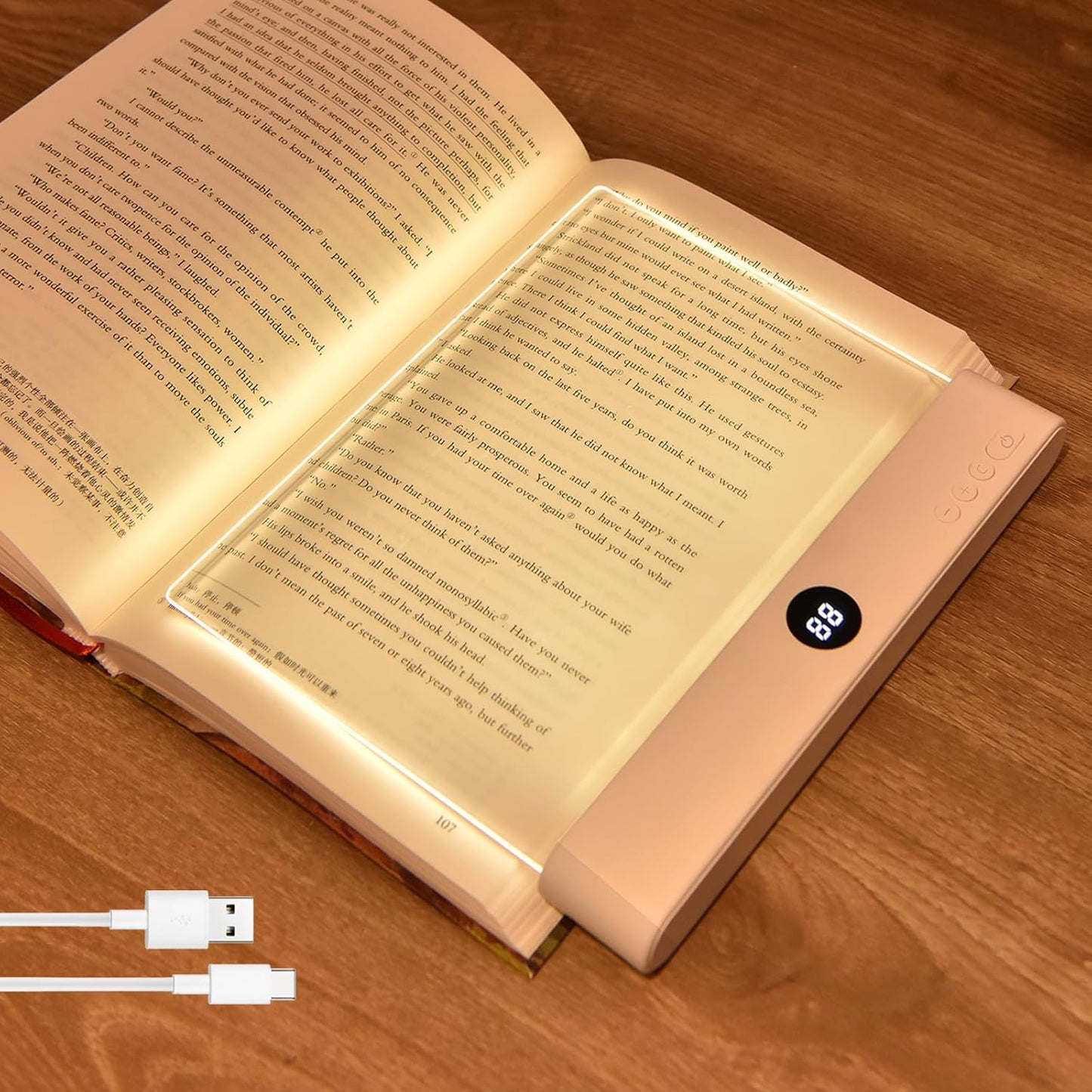 AVEKI Book Light, Dimmable LED Reading Light 3 Color Flat Book Lamp for Reading, Rechargeable Full Page Lights with Timer Portable Bookmark Lights Clip On Study Light for Kids Eye Protection (Pink)
