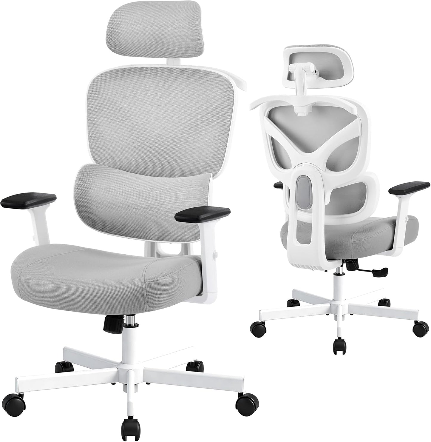 AreShark Ergonomic Office Chair - High Back Breathable Mesh Desk Chair with Lumbar Support & Adjustable Headrest - Rolling Swivel Reclining Comfy Computer Gaming Chair with 2D Armrests for Home Office