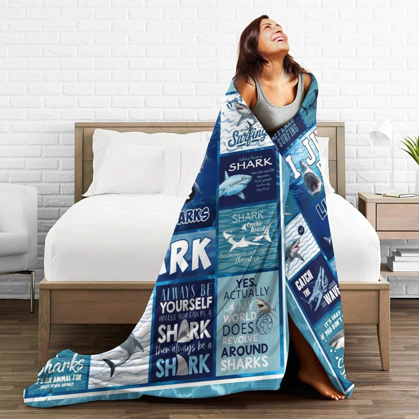 Shark Throw Blanket, Soft Flannel Throw Blanket for Couch, Bed, Travel, Living Room & Home Decor, Cozy Lightweight Warm Fluffy Fuzzy Blankets for Adults Women Girls (Shark, 60"x50")