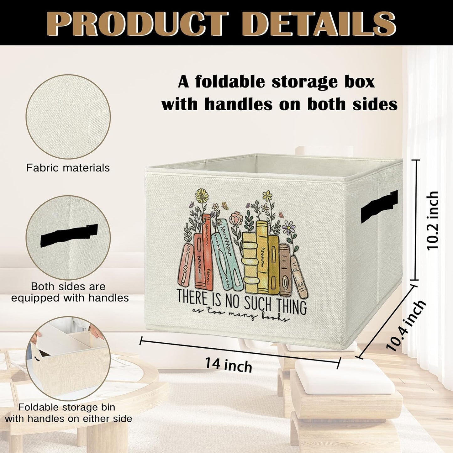 Book Lovers Gifts Storage Bins & Boxes with Handles, Bookish Gifts Foldable Basket for Organizing, Reader Gift Collapsible Storage Basket for Kids Bedroom Room Bathroom Clothes Toys Books