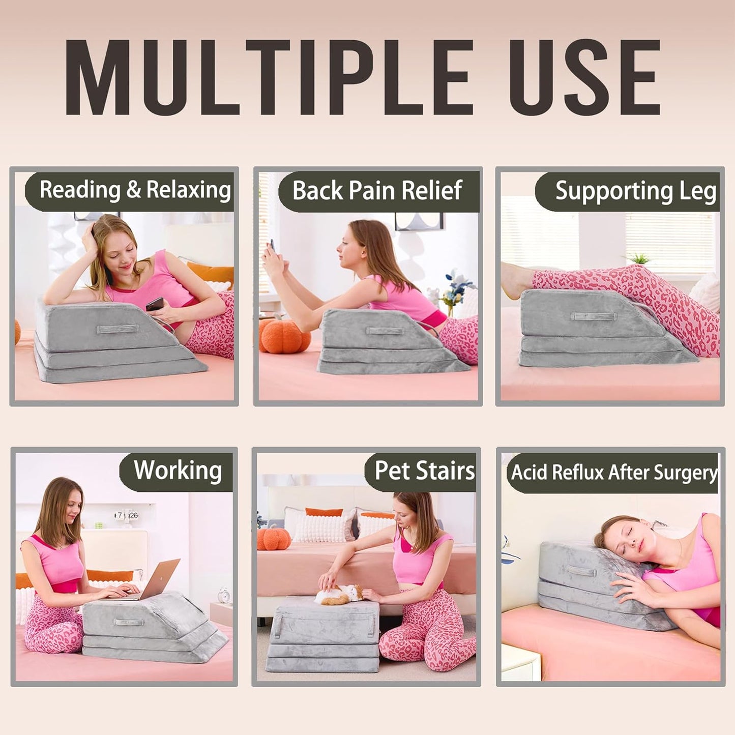 Wedge Pillow for Sleeping, Bed Wedge Pillow for After Surgery 3-Height Memory Foam Leg Elevation Pillow for Swelling Back Pain Relief Sciatica Knee Ankle Pain Bed Support Legs 6"-10”