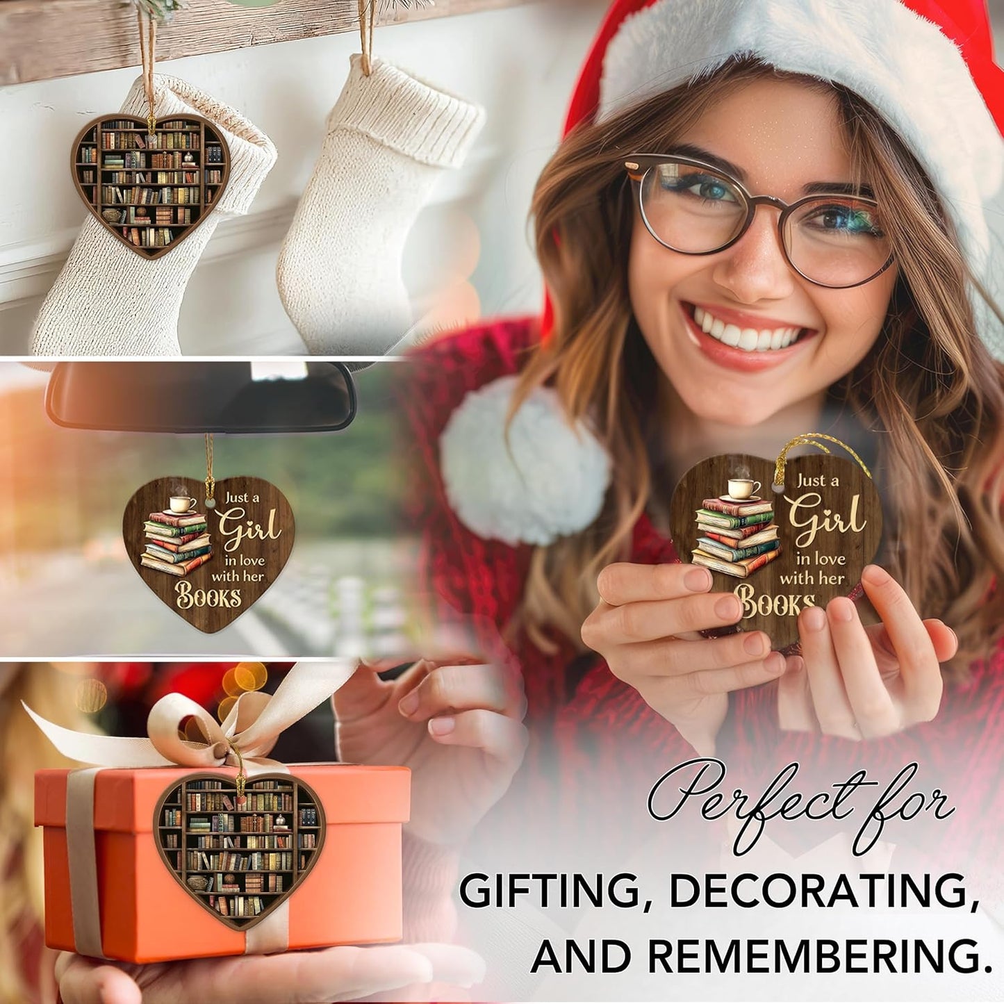 Book Lovers Christmas Ornament 2025 – Just a Girl Who Loves Books, Book Club, Library Christmas Ornament 2025 – Unique Gifts for Readers, Book Lovers, Ceramic Christmas Tree Decorations