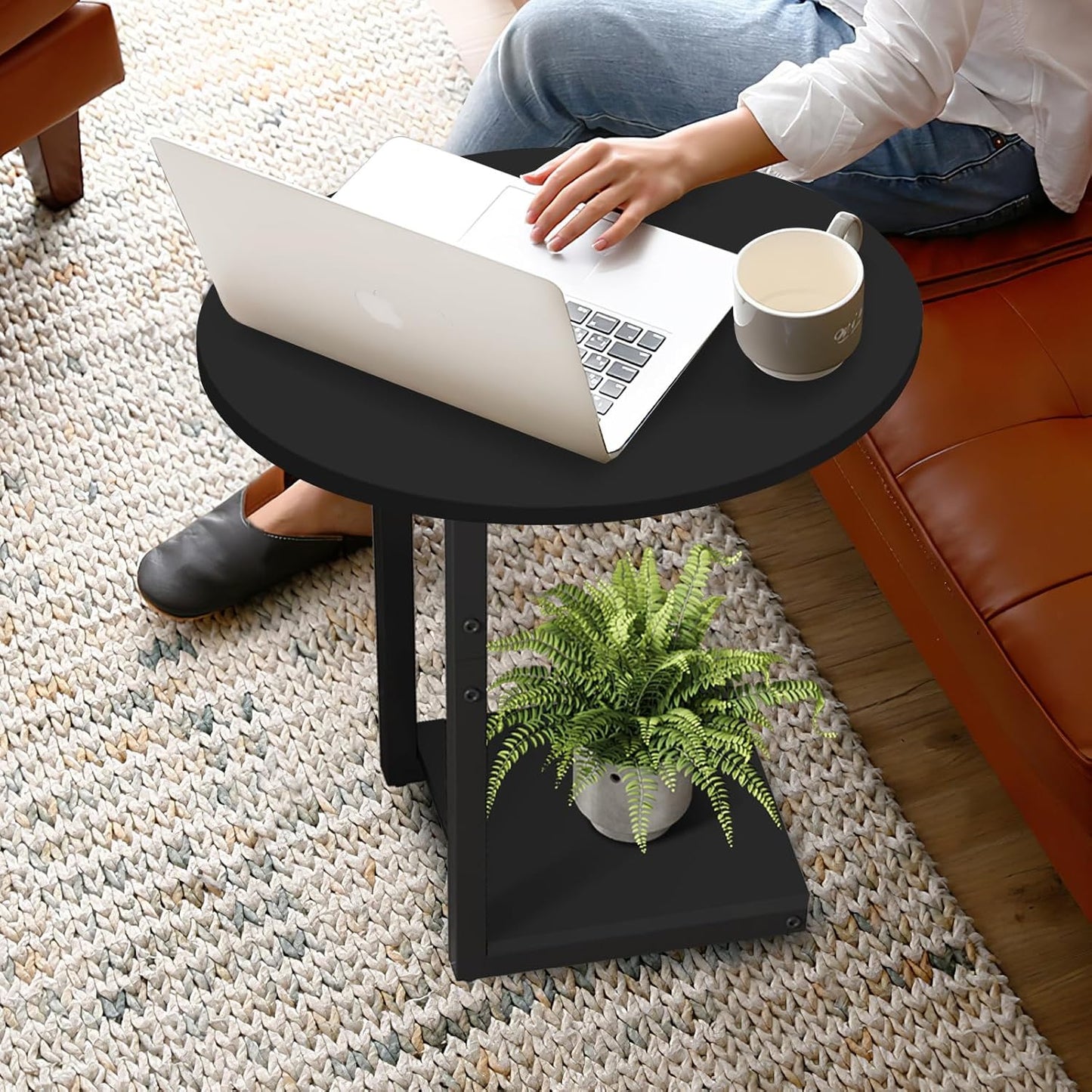 Hosfais Small Side Table End Table, C-Shaped Wood Coffee Table TV Tray for Eating Couch Tables for Small Space, Living Room, (Black)