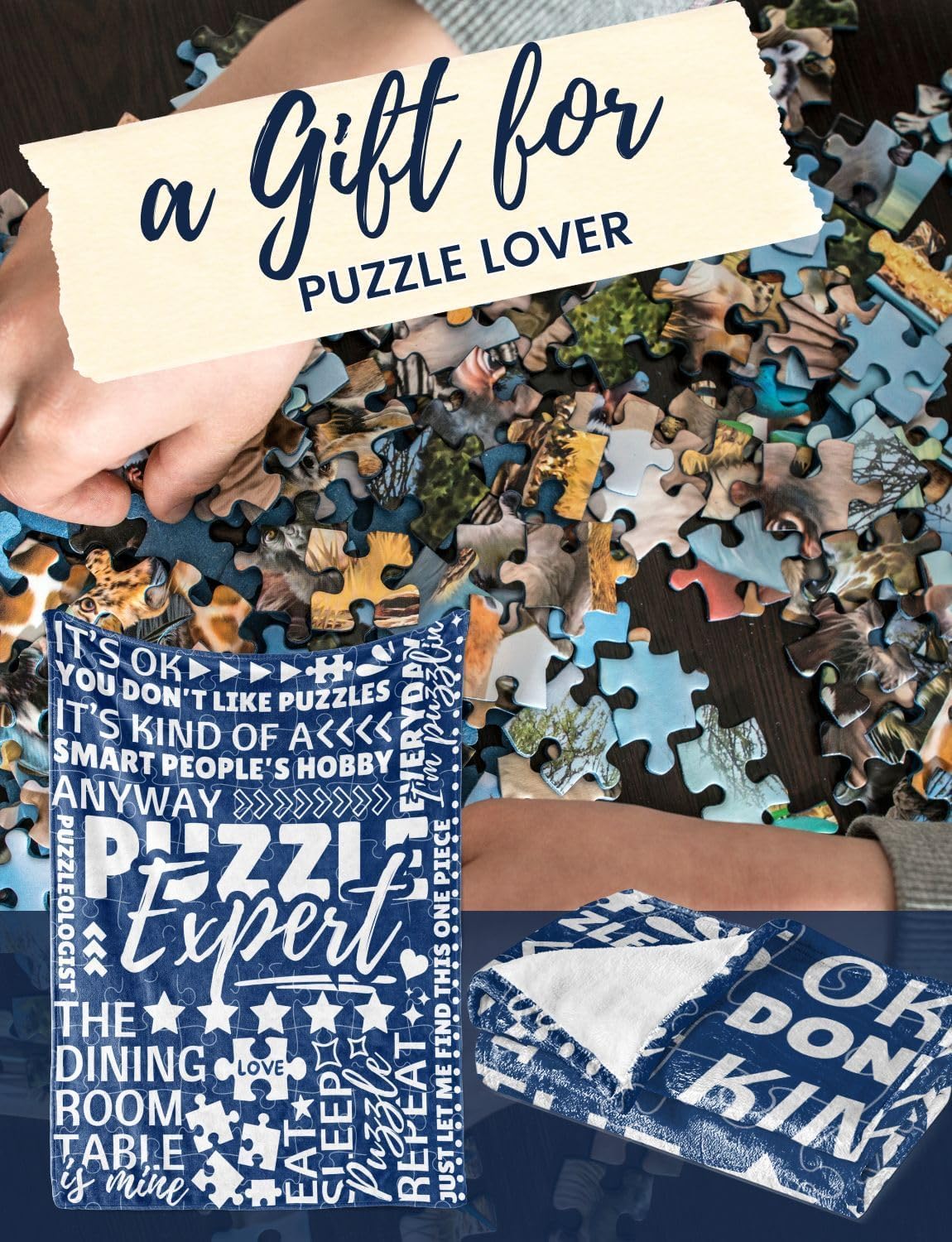 Puzzle Lovers Gifts, Flannel Blankets Throws for Puzzle Lovers, Palyers, Puzzleologist, Perfect for Birthday Christmas Thanksgiving, 50" x 65"