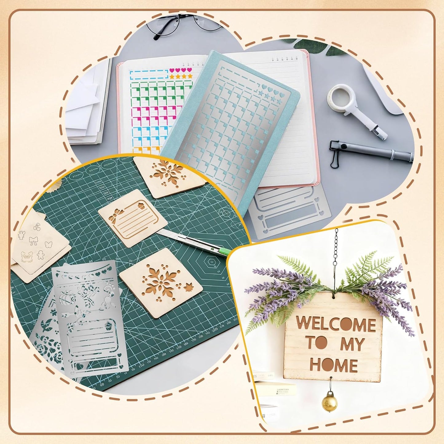 3PCS Planner Stencils, Metal Journal Stencil for Bullet Journaling Wood Burning Engraving Crafts Reusable Stencils for Crafts DIY Bookmark Lists Planner Stamps Habit Tracker Monthly Spread (3)
