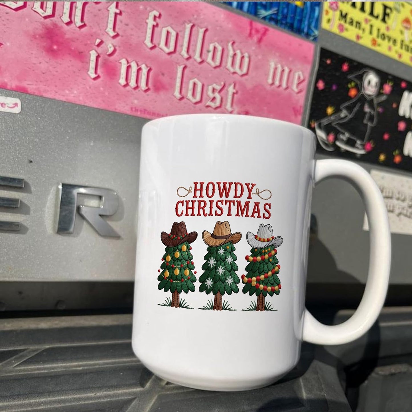 Howdy Christmas Tree Wearing Cowboy Hat Funny White Mugs, 11oz 15oz Drinking Cups, Kitchen Décor, Gifts For Book Lovers