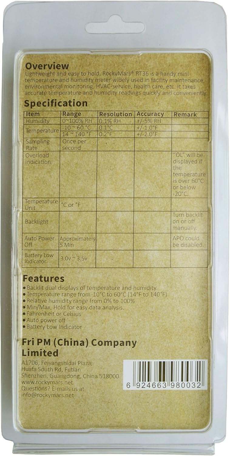RT36 Temperature and Humidity Monitor Digital Hygrometer with Battery Low Indicator, LCD Display