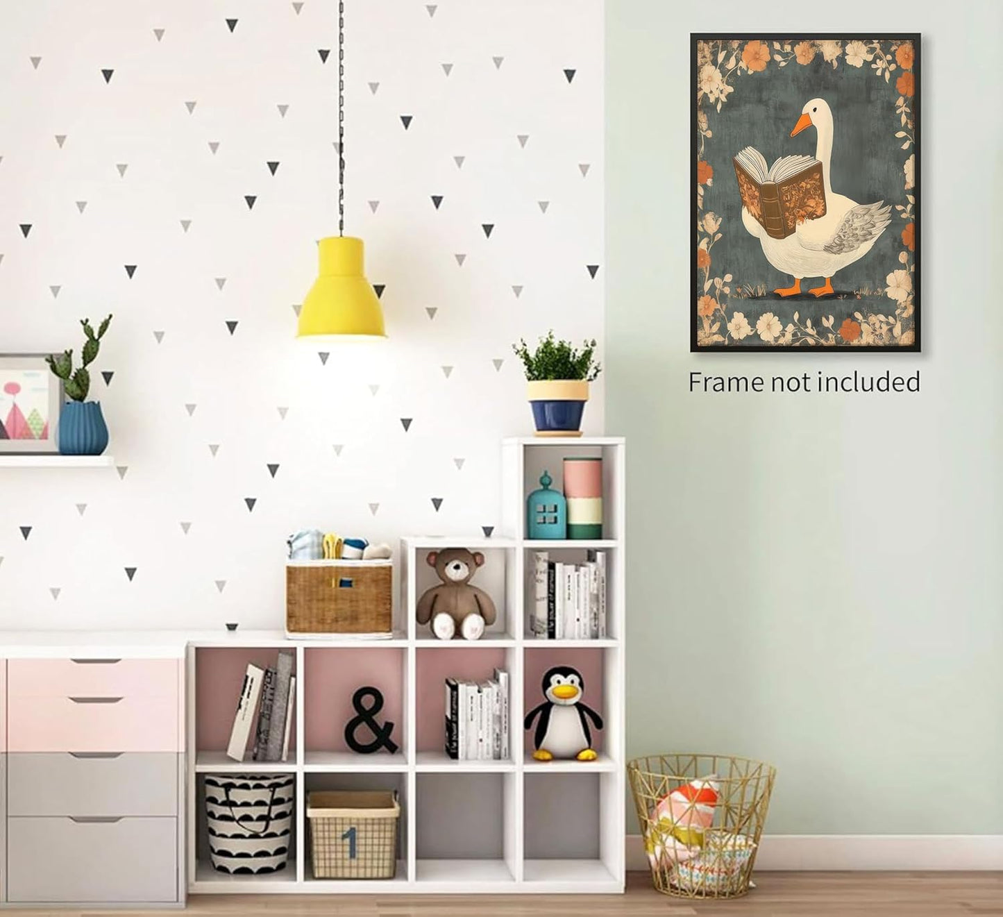 Nursery Book Wall Art Reading Goose Canvas Print Vintage Aesthetic Book Poster Inspirational Educational Picture Botanical Flowers Painting Wall Decor for Library Reading Room Bedroom Unframed