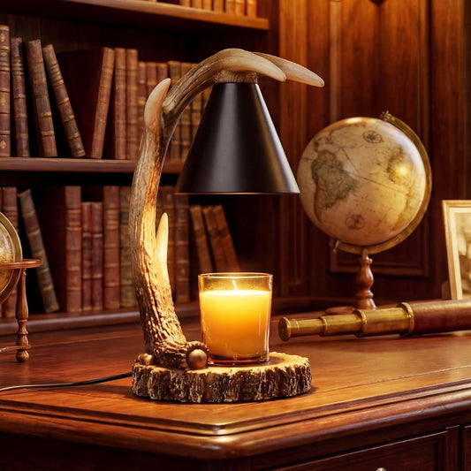 Timed Candle Warmer with Automatic Shut-Off Antler-Shaped Candle Melter Compatible with Jar Candles Dual-Bulb Design Perfect for Hunting Lodge Decor Ideal Housewarming Gift (Brown)