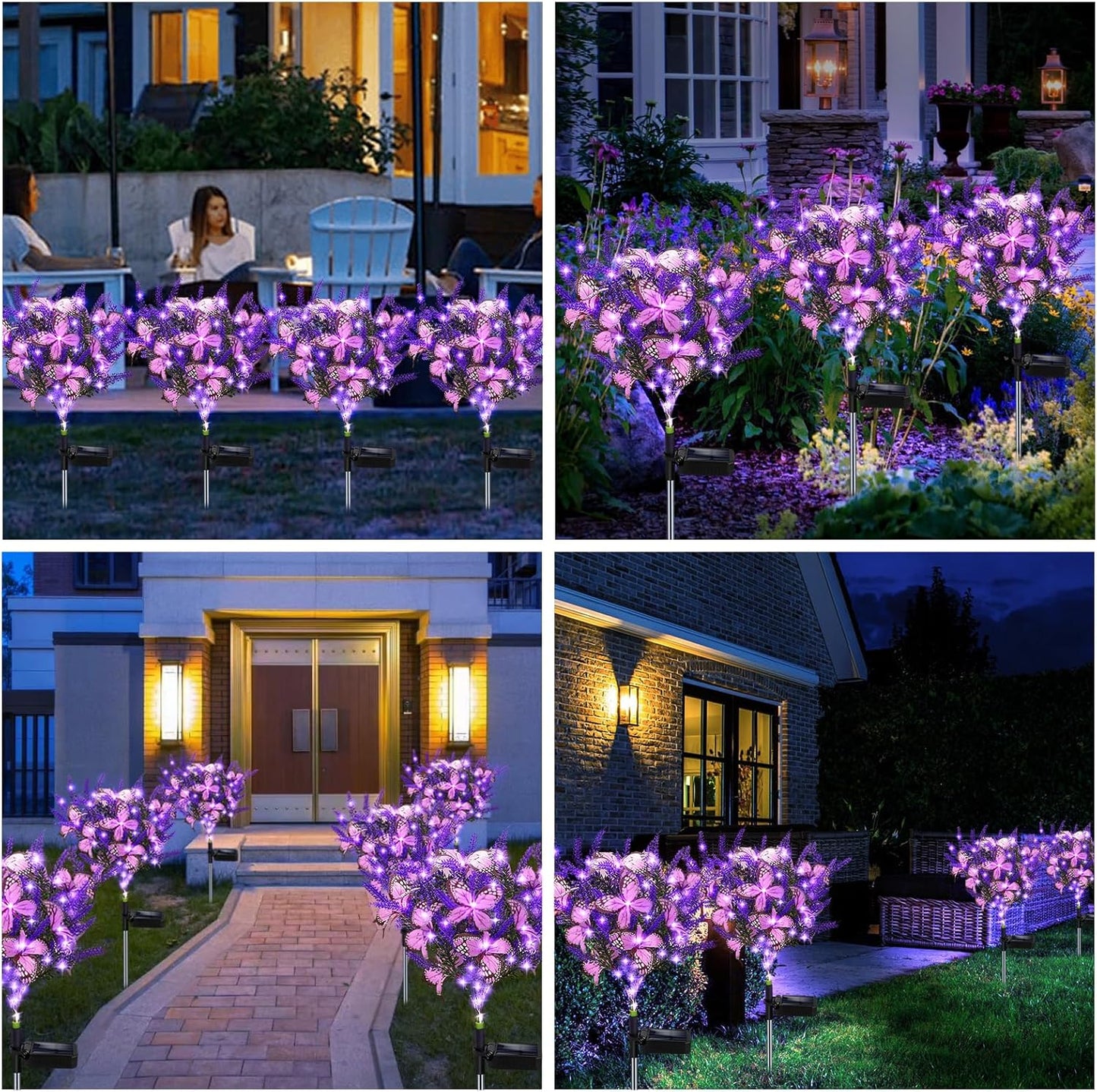 Solar Garden Lights Outdoor, 2 Pack Purple Lavender Solar Butterfly Lights Gardening Gifts for Women,Artificial Flowers Light Purple Halloween Garden Decor for Patio Yard Lawn Christmas