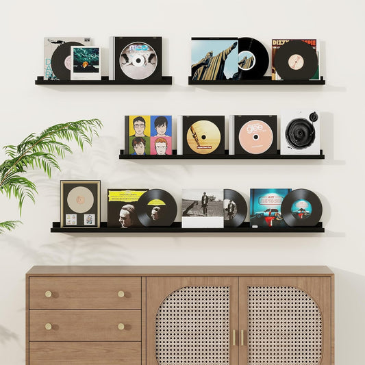 Picture Ledge Shelf, Floating Shelves Set of 2, 36 Inches Solid Wood Nursery Book Shelves for Toys Storage, Kids Bookshelf Wall Mounted for Living Room Bedroom Decor Books Photo Frames, Black