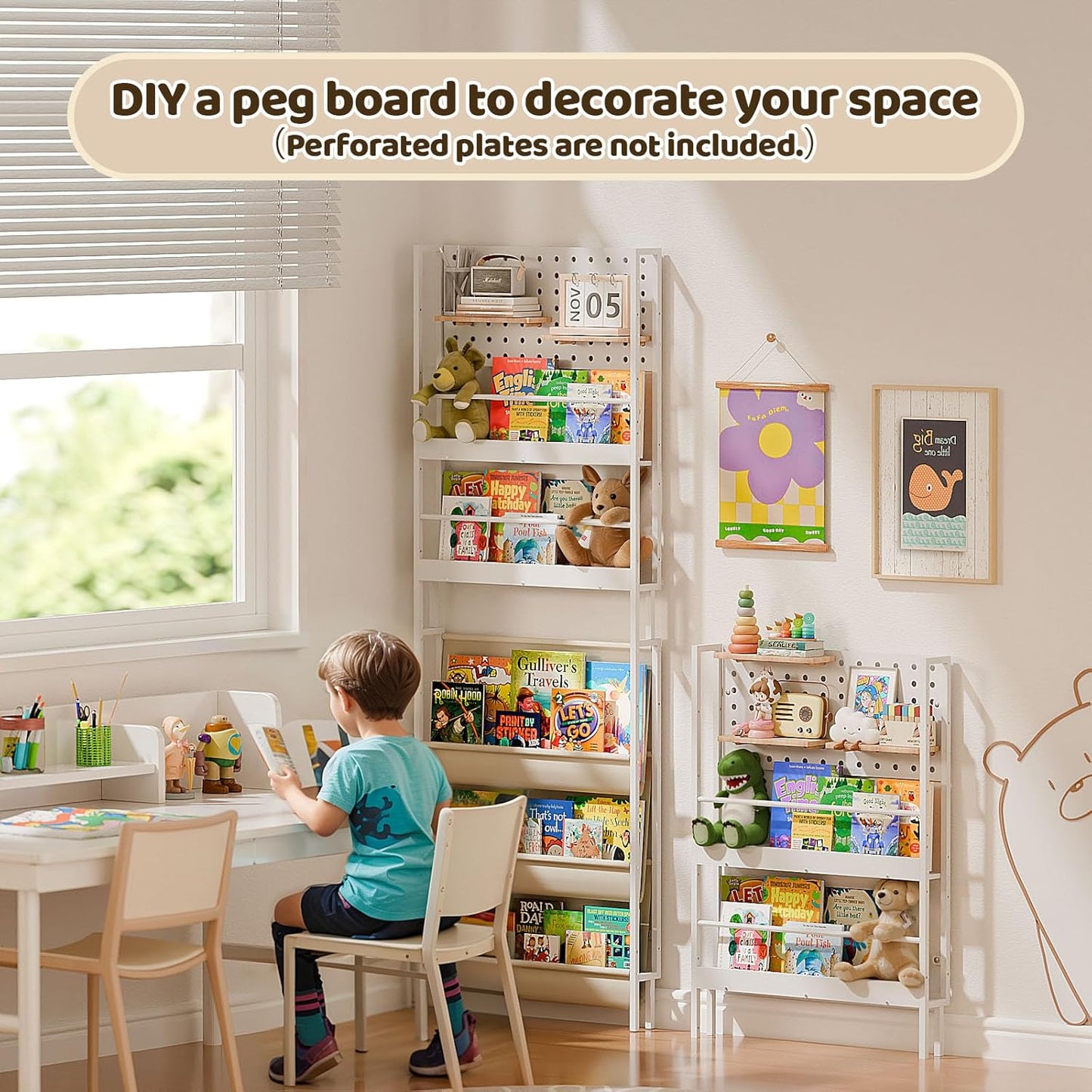 Kids Bookshelf - Wall Mounted 6-Tier Book Shelf for Kids Rooms, Behind The Door Bookshelf for Baby Toddler, Corner Wall Book Shelf for Bedroom/Nursery, Book Organizer for Toys and Books
