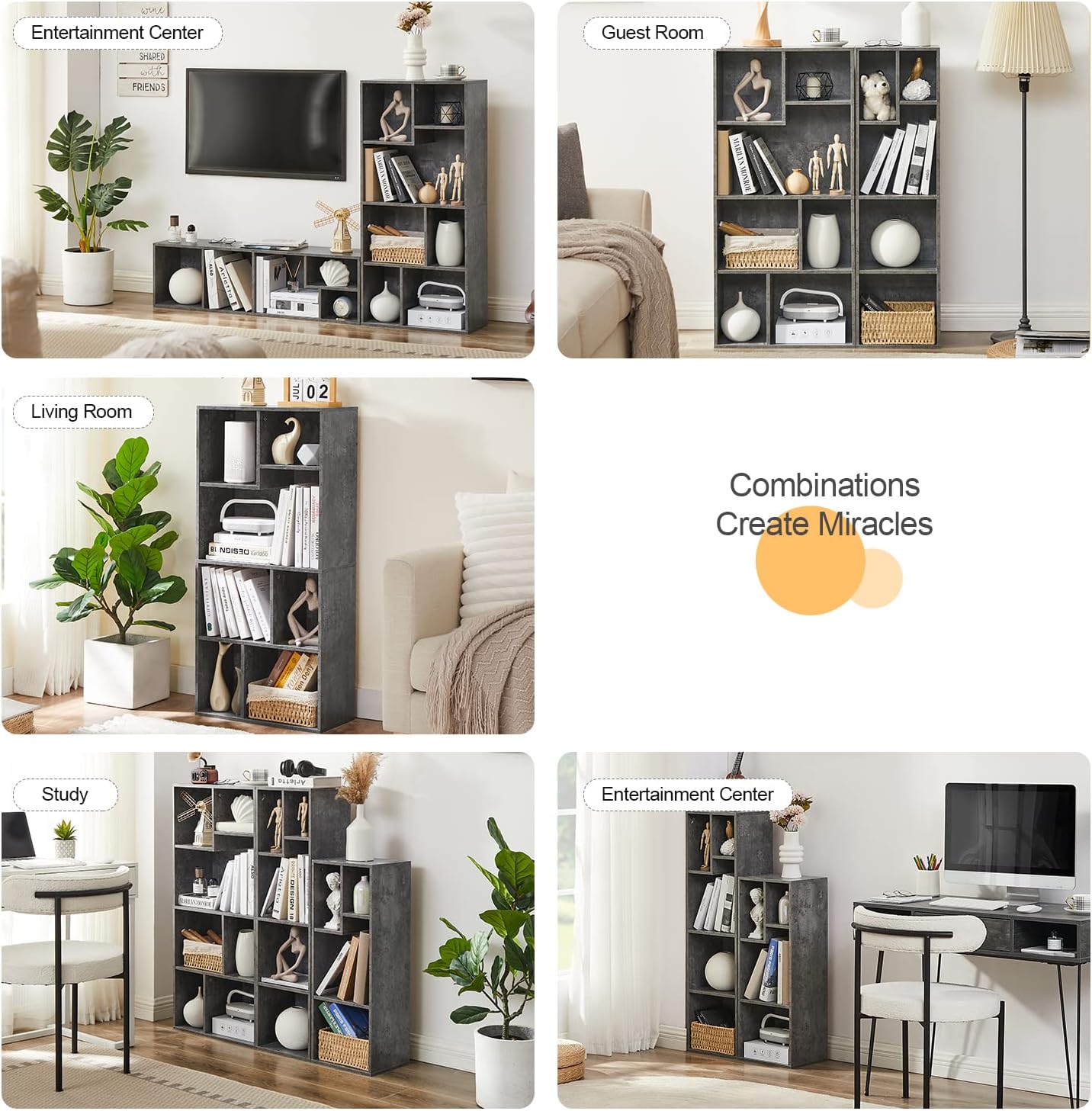VECELO 3-Cube Small Bookshelf, Modern Bookcases with Shelves Height Up to 12.8 Inches, Suit for Common Size Textbook, Vertical or Horizontal, Cubby Storage Organizer,Gray