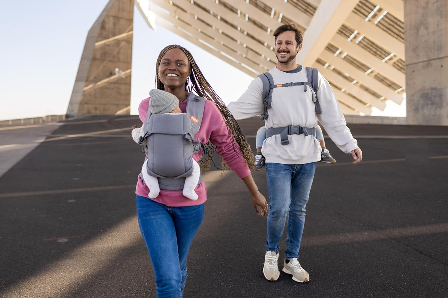 Beco Gemini Baby Carrier from Newborn to Toddler - Certified Ergonomic Newborn Baby Carrier for Infants and Children of 7-35 lbs - M Shape, Adjustable Seat, 100% Cotton (Classic Grey)