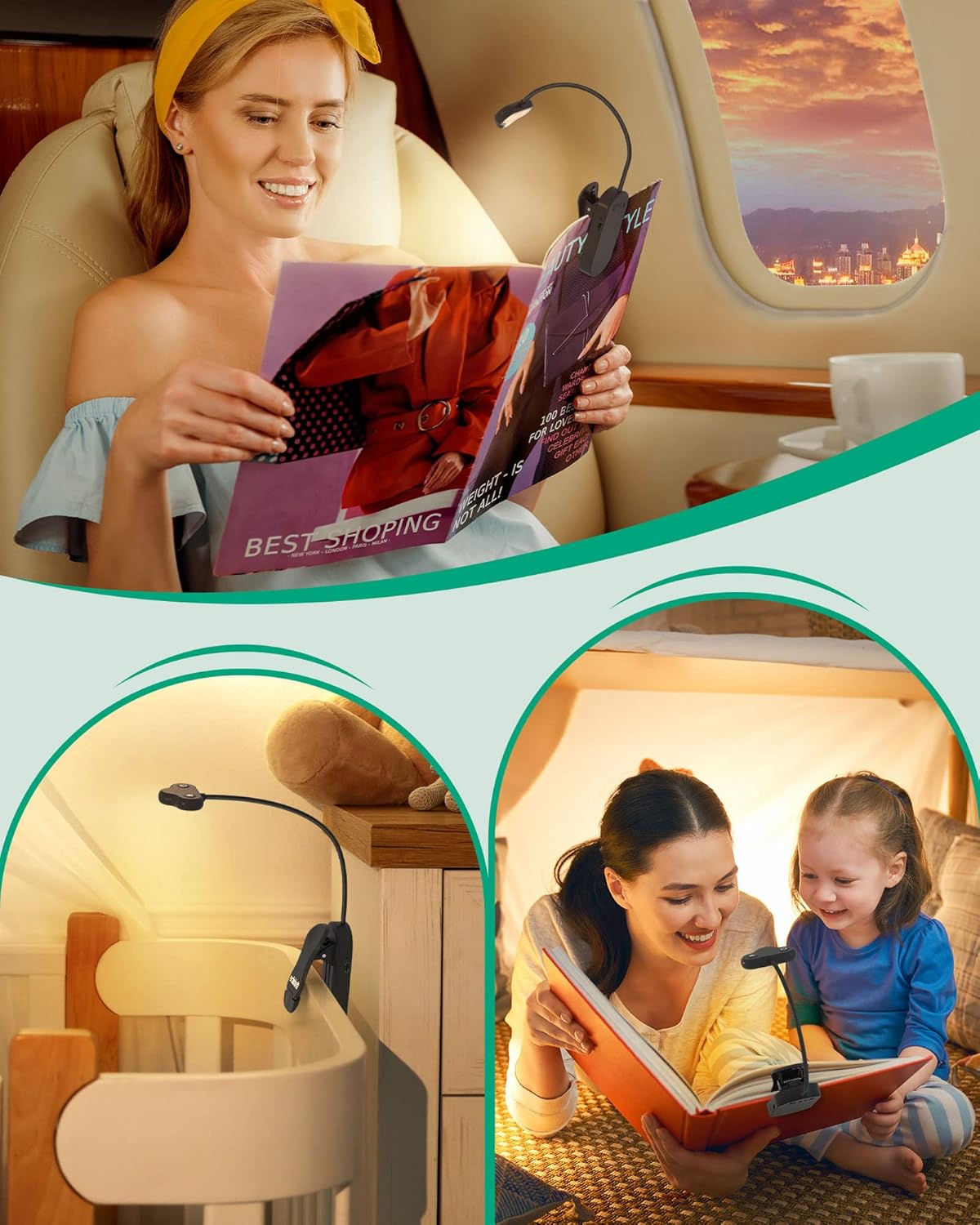 EDISHINE Book Light for Reading at Night in Bed, Portable Clip-on Lamp, 3 Color Modes & Stepless Dimmable, Eye Care LED USB Rechargeable Light for Readers, Kids, Bookworms, Travel (Black)