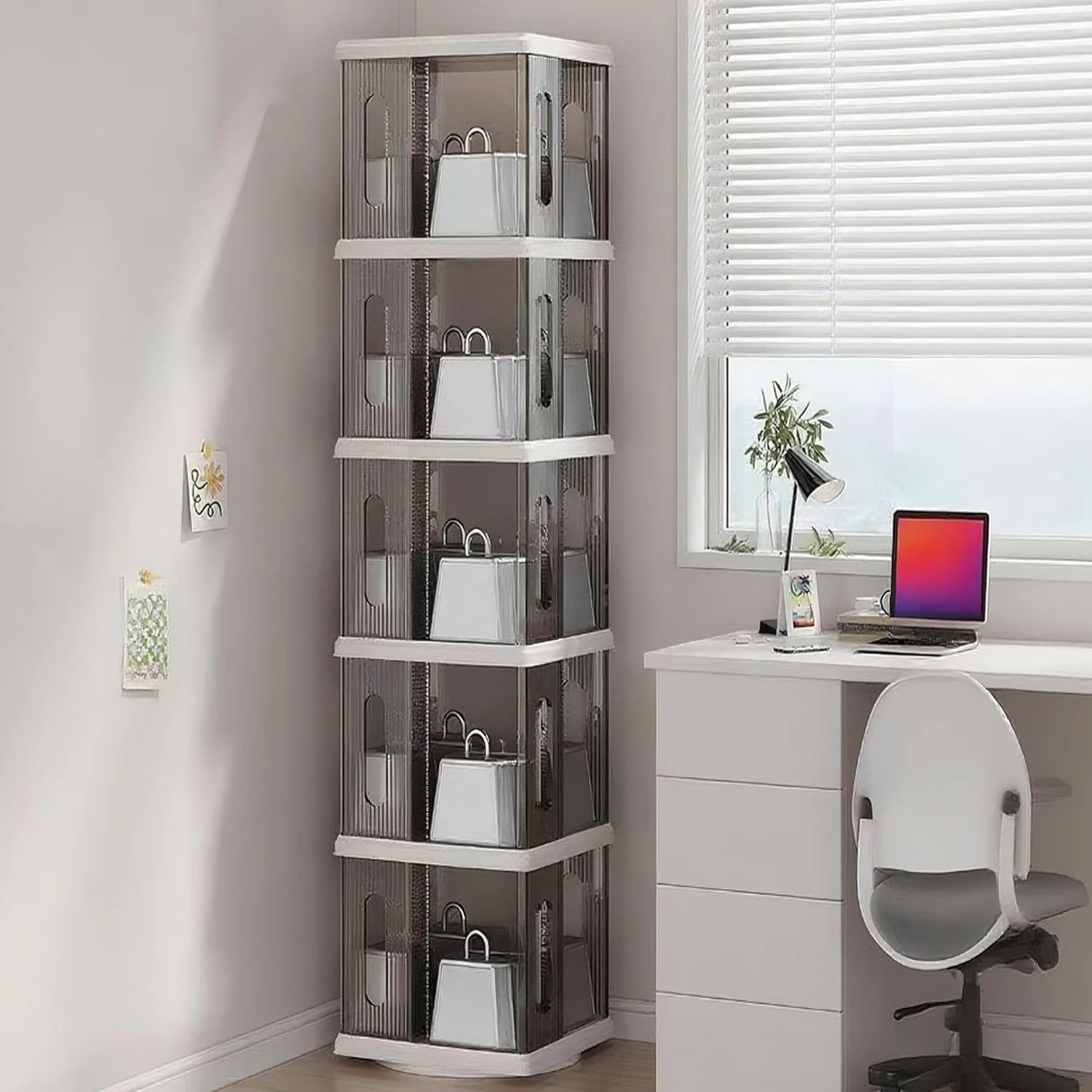 Rotating Bookshelf Tower, 360-Degree Rotating Bookshelves, Small Space Spinning Bookshelf, Revolving Bookcase Suitable for Bedrooms, Living Rooms, Studies and Offices (Grey,5Tier)
