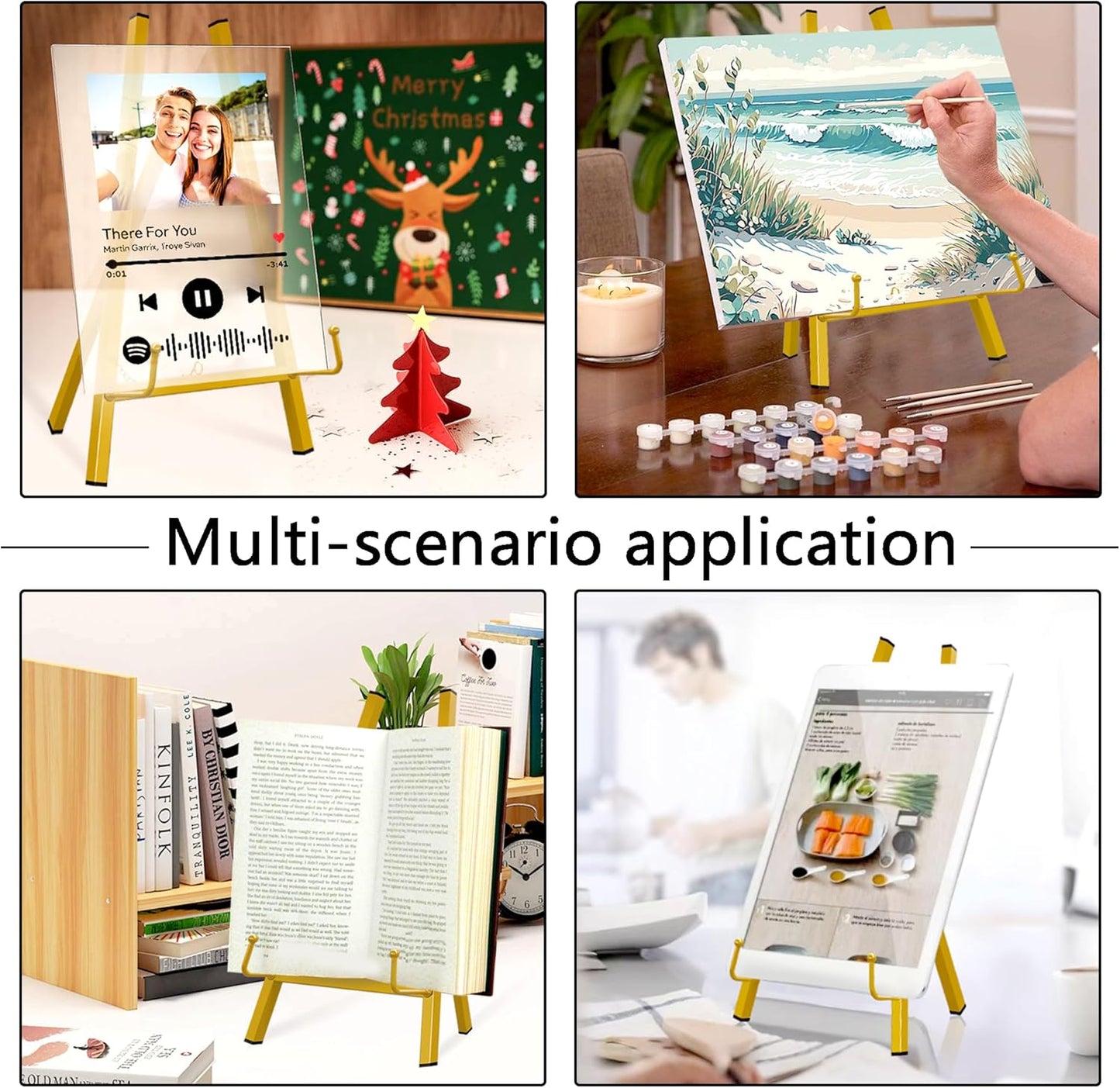 Table Top Easels for Display, Metal Small Easel Stand for Display Tripod Art Picture Mirror Modern Plate Holder Floor Stands for Display Book Photo Wedding Sign(Gold)