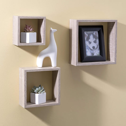 Home Basics Sturdy & Attractive Floating Wall Cubes, Oak | Shadow Box Frames are Perfect for Any Room | Frame Your Favorite Items on Display