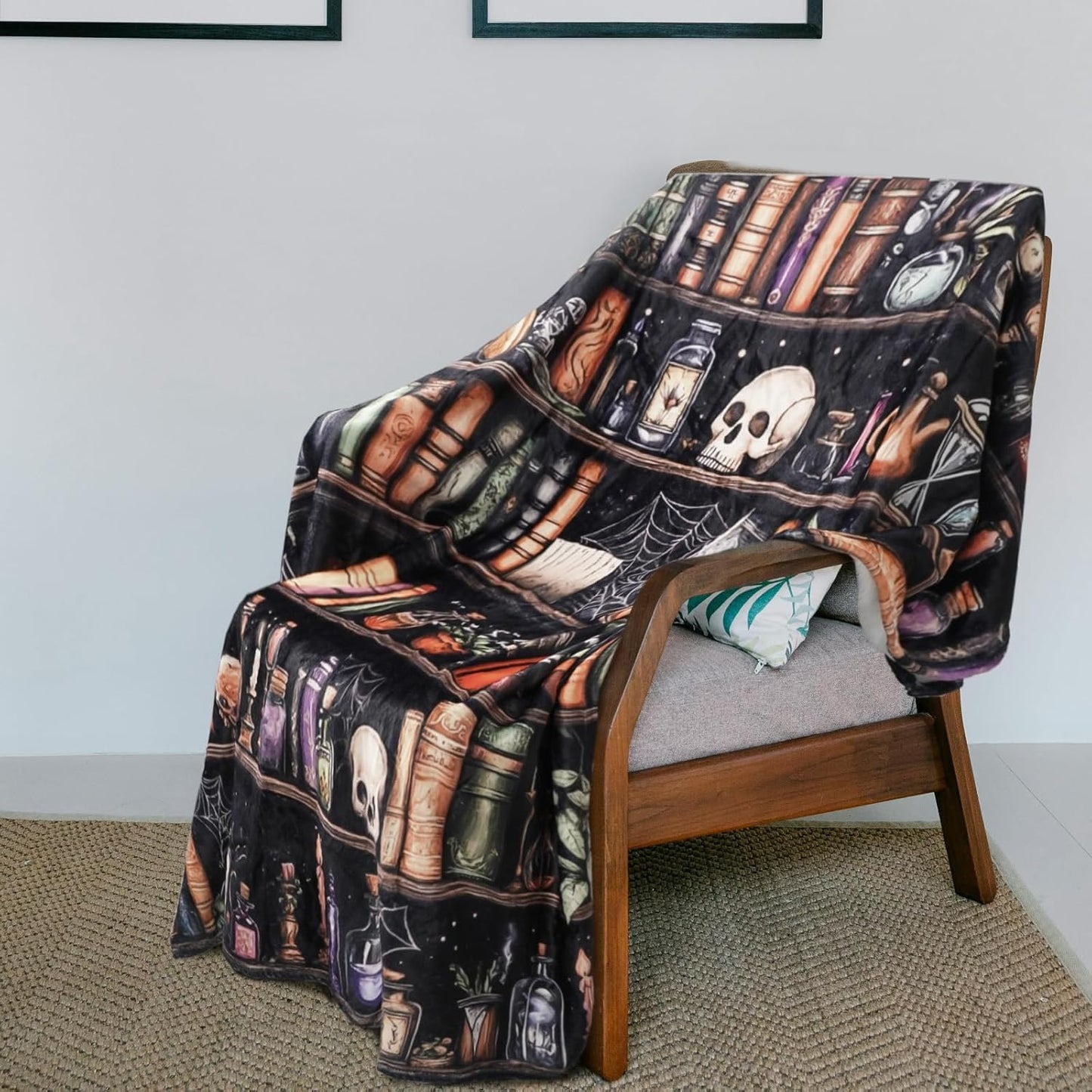 Book Lovers Gifts Bookish Blanket Goth Skull Bookshelf Halloween Throw Blanket Gifts for Bookworm,Reader,Reading,Bookclub,Booknerd,Librarian,Bookish,Book Accessories Halloween Decor- 60”X50”