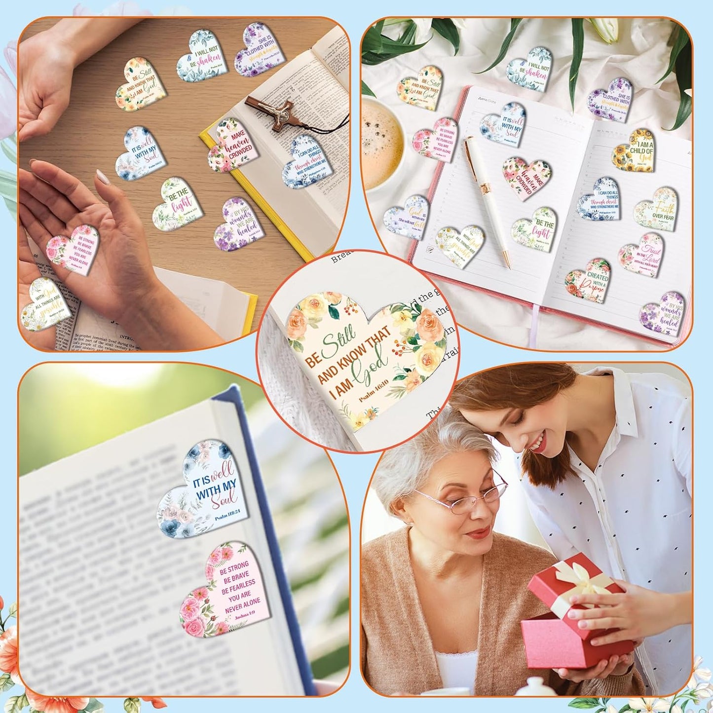 Christian Bible Magnetic Bookmarks Gifts - Wxiben 30 Pcs Inspirational Bookmarks for Women Bible Verses Floral Heart Book Mark Magnetic Page Clips Religious Gift for Church Reading Book Lovers Student