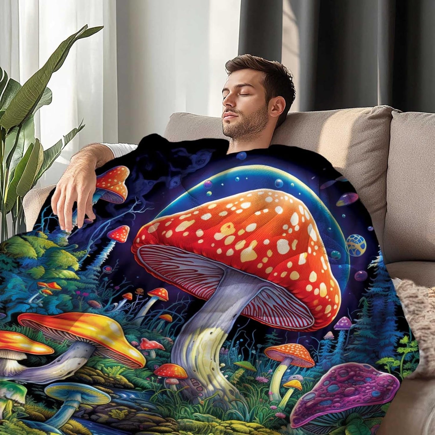 Mushroom Throw Blanket, Mushroom Gifts for Women Men, Soft Hippie Cottage Core Room Decor, Lighweight Flecce, 60x80 inches, 310 GSM, No Pilling, Single Sided Printed
