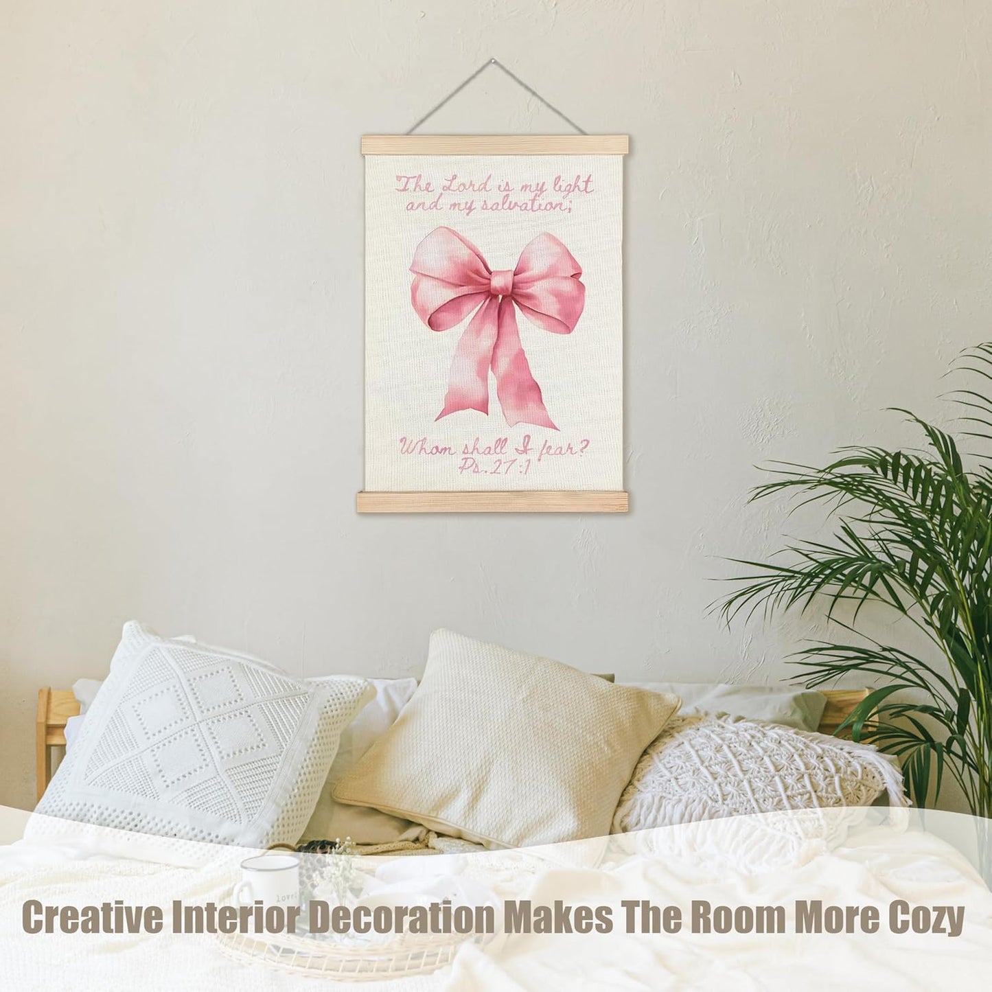 WUCHJ Coquette Pink Bow Christian Wall Art Poster, Girl Nursery Decor, Christian Psalm 27:1 Bible Verse Aesthetic Canvas Prints Artwork for Girls Bedroom Playroom Church Decor, 12x16 Inch