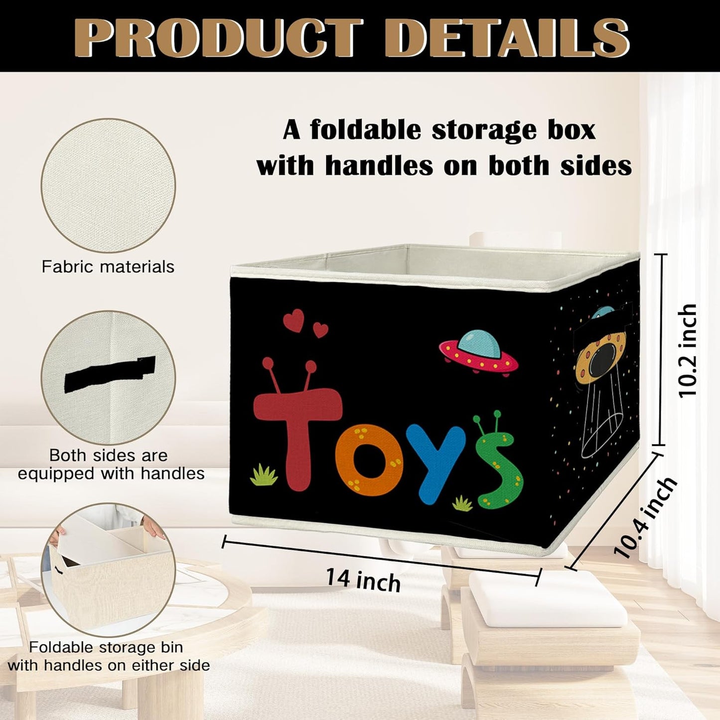 Space Nursery Storage Bins & Boxes with Handles, Outer Space Foldable Basket for Organizing, Galaxy Collapsible Storage Basket for Kids Boys Nursery Room Bedroom Playroom Clothes Toys Books