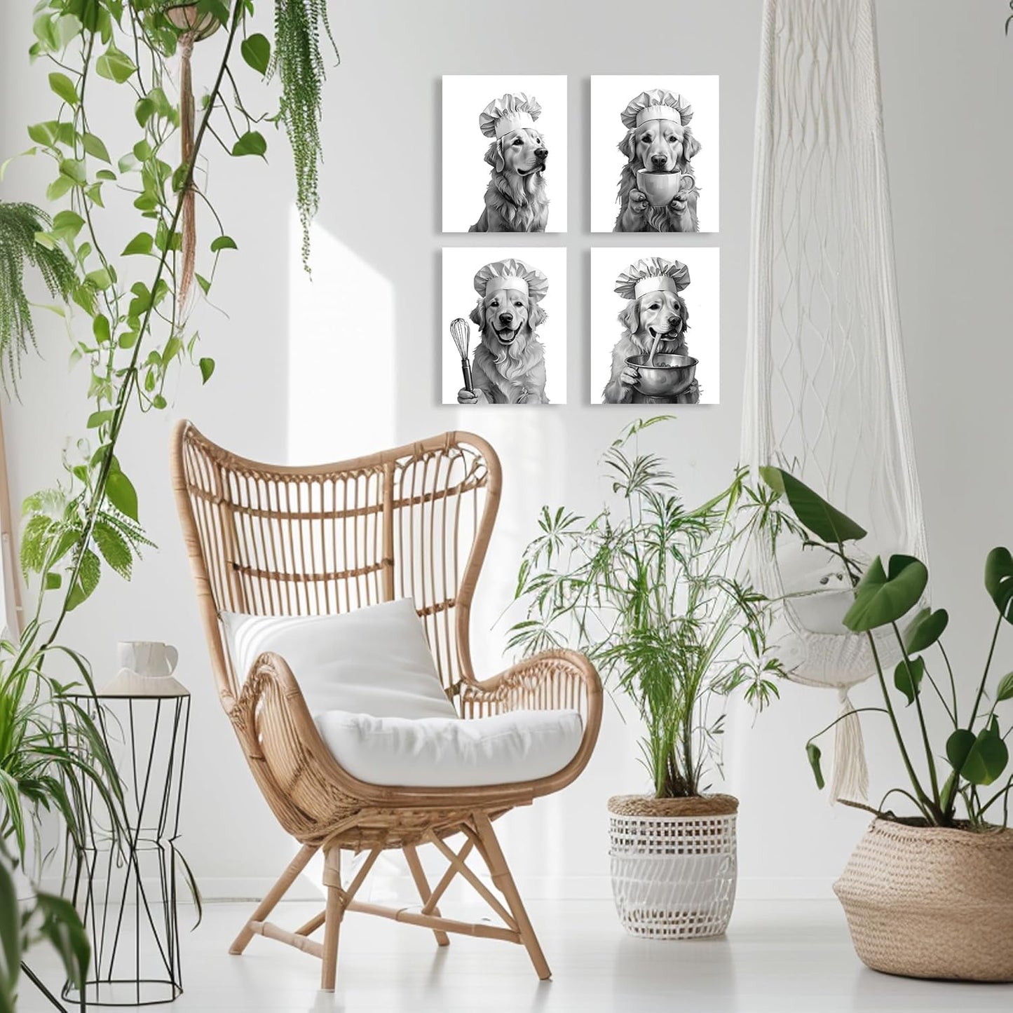 LUKIPOM Funny Golden Retriever Kitchen Wall Art Posters Set of 4, Gifts for Golden Retriever Lovers, Humor Dog Chef Canvas Prints Artwork Wall Decor for Kitchen Home, 8x10 Unframed
