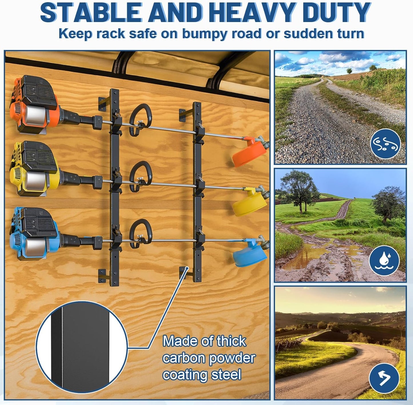 Weed Eater Rack for Enclosed Trailer with Locks, 3 Place Weedeater Rack for Open/Enclosed Trailers Spring Hasp Trimmer Rack 360° Sponge Pad Enclosed Trailer Accessories Lawn Care Equipment