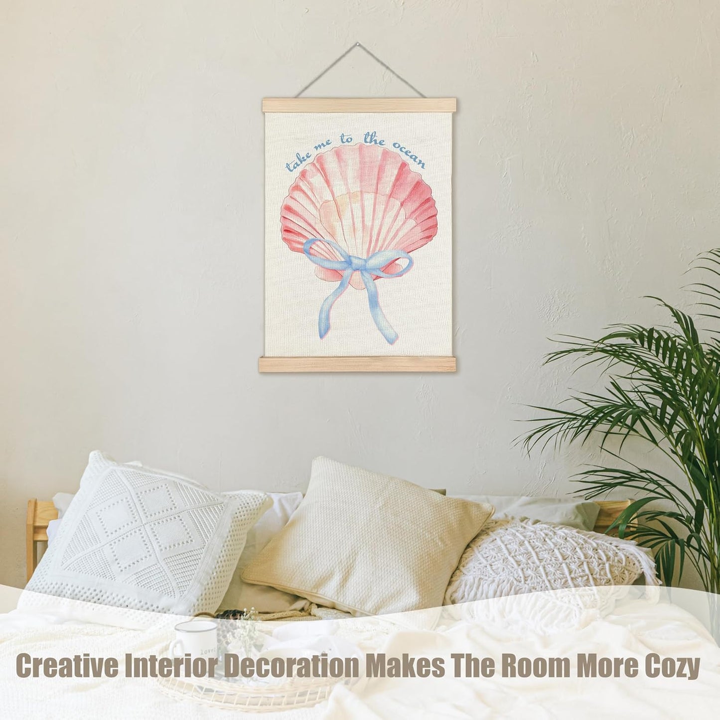 WUCHJ Coquette Blue Bow Seashell Beach Wall Art Poster, Preppy Coastal Ocean Wall Decor, Beachy Aesthetic Pink Conch Canvas Prints Artwork for Girls Room Dorm Apartment Decor, 12x16 Inch