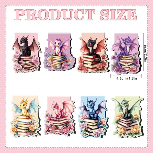 Dragon Magnetic Bookmarks: 8 PCS Floral & Cute Animals Magnet Book Markers for Reading Kids Boys Girls, Unique Dragon Book Mark Clips, Gifts for Novel Lovers Readers, School Office Supplies