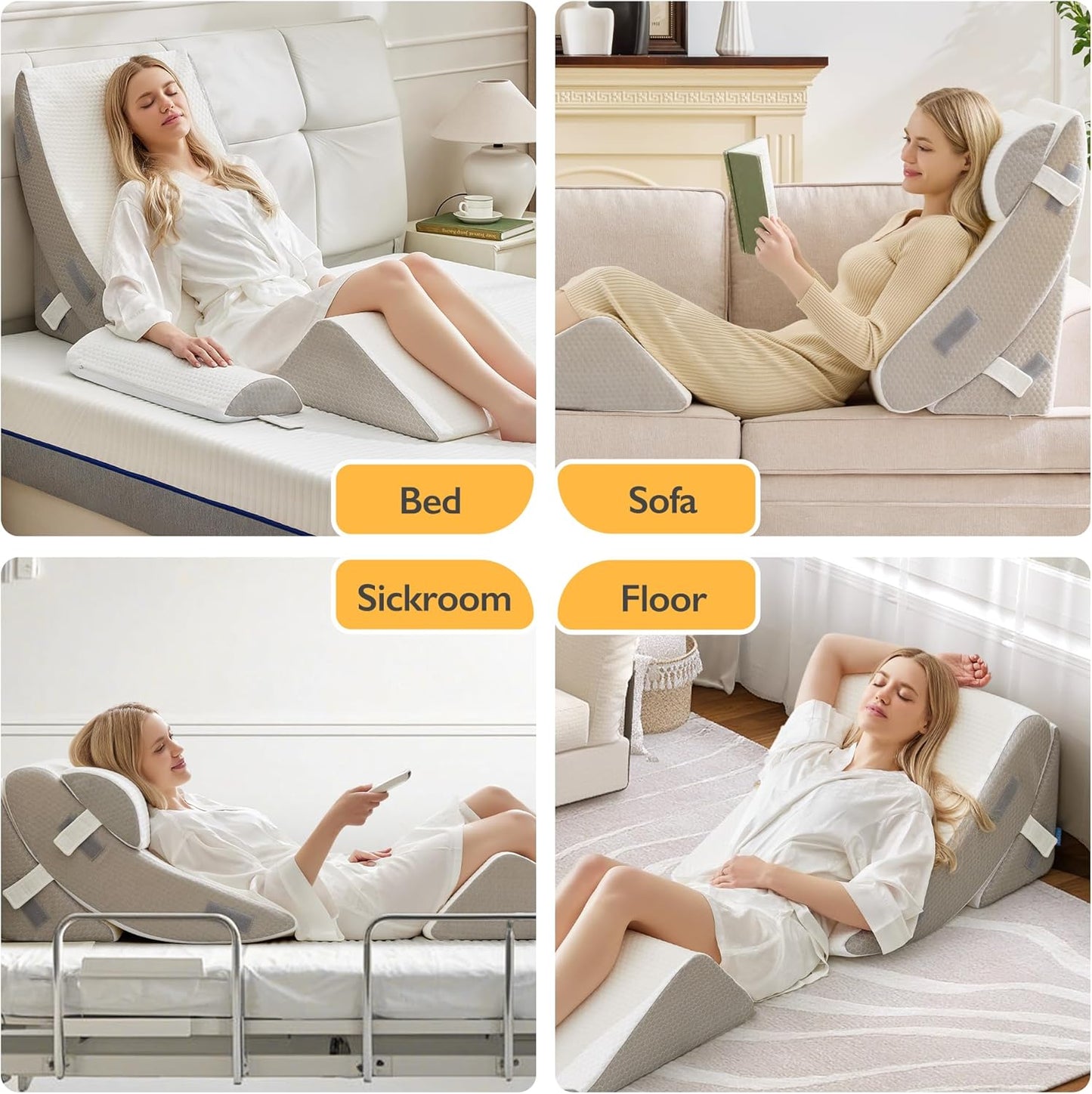 BDEUS 4-PCS Orthopedic Bed Wedge Pillow Set for Post-Surgery Recovery & Pain Relief - Adjustable Foam Support Pillows for Back, Leg, Neck & Shoulder Pain. Triangle Body Wedges for Sleeping, Sitting Up