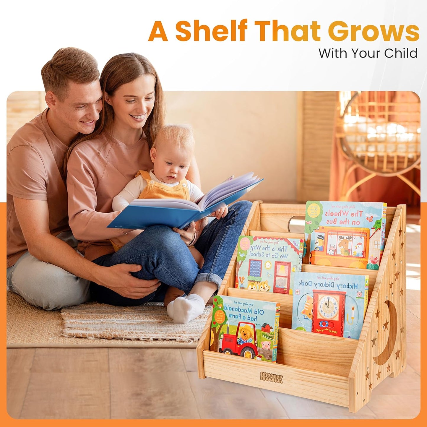 Montessori Baby Bookshelf, Natural Pinewood Front Facing Nursery Bookshelf, Small Kids Bookcase Book Organizer for Toddlers, 16.5 Inch Wide