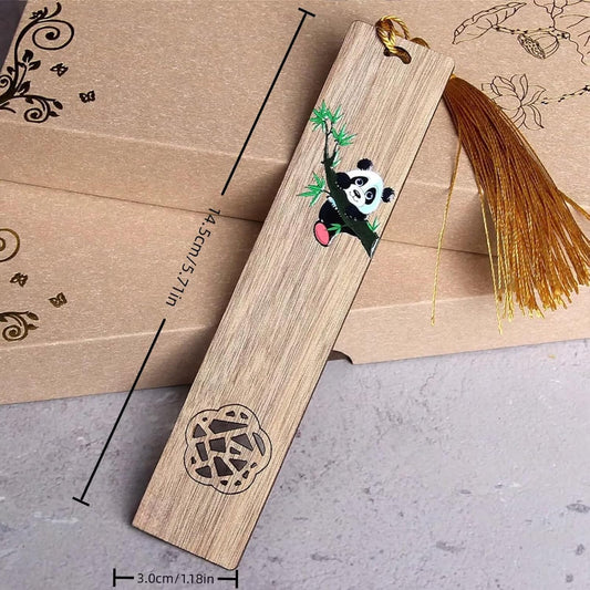 2pcs Wooden Bookmark,Personalized Page Markers 5.71"x1.18" Wooden Bookmark Set Book Accessories, Hollowed Panda Pattern with Pendant Text Book Marker Perfect Gift for Adults Students