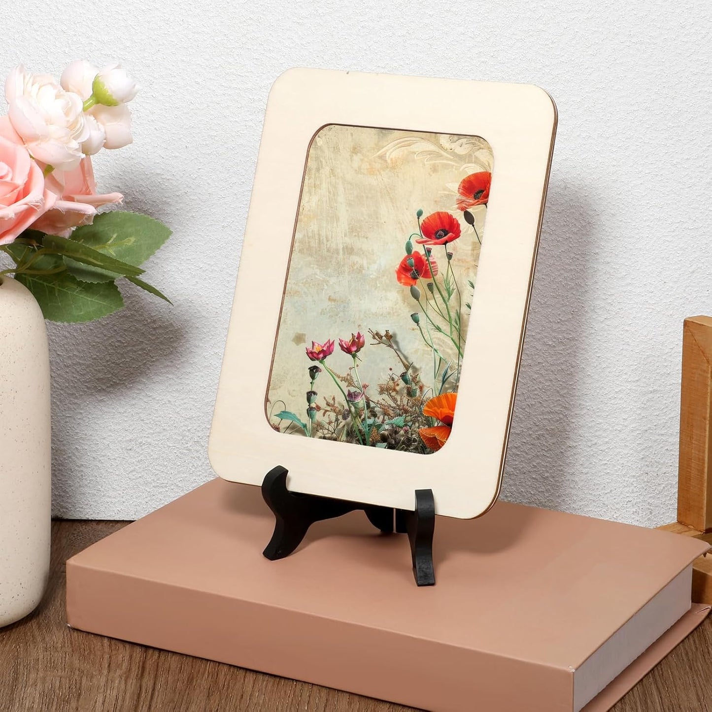 Wooden Easel Plate Holder 4 Inch Black Wooden Plate Stands for Display Photo Holder Stand Easel Holders Artwork Dish Rack Holders Desktop Ornaments for Display Decorative