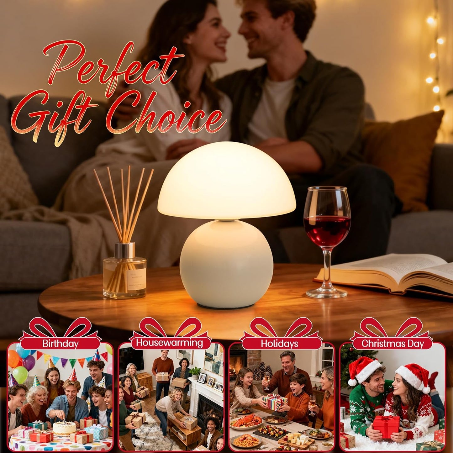 Small Mushroom Lamp,USB-Plug in Bedside Table Lamps with 3-Temperature LED Bulb Dimmable,Unique Cute Aesthetic Home Decor for Living Room/Bedroom/Entryway/Table Decor(Cream White)
