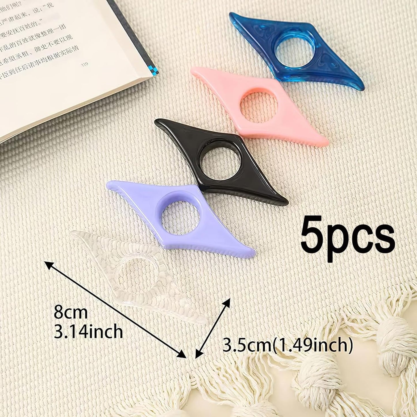5 PCS Resin Thumb Book Page Holder Bookmark Reading Aid, Soft and Comfortable Long Use of Thumb Book Press for Book Lovers Readers Teachers Students (5 Colors)