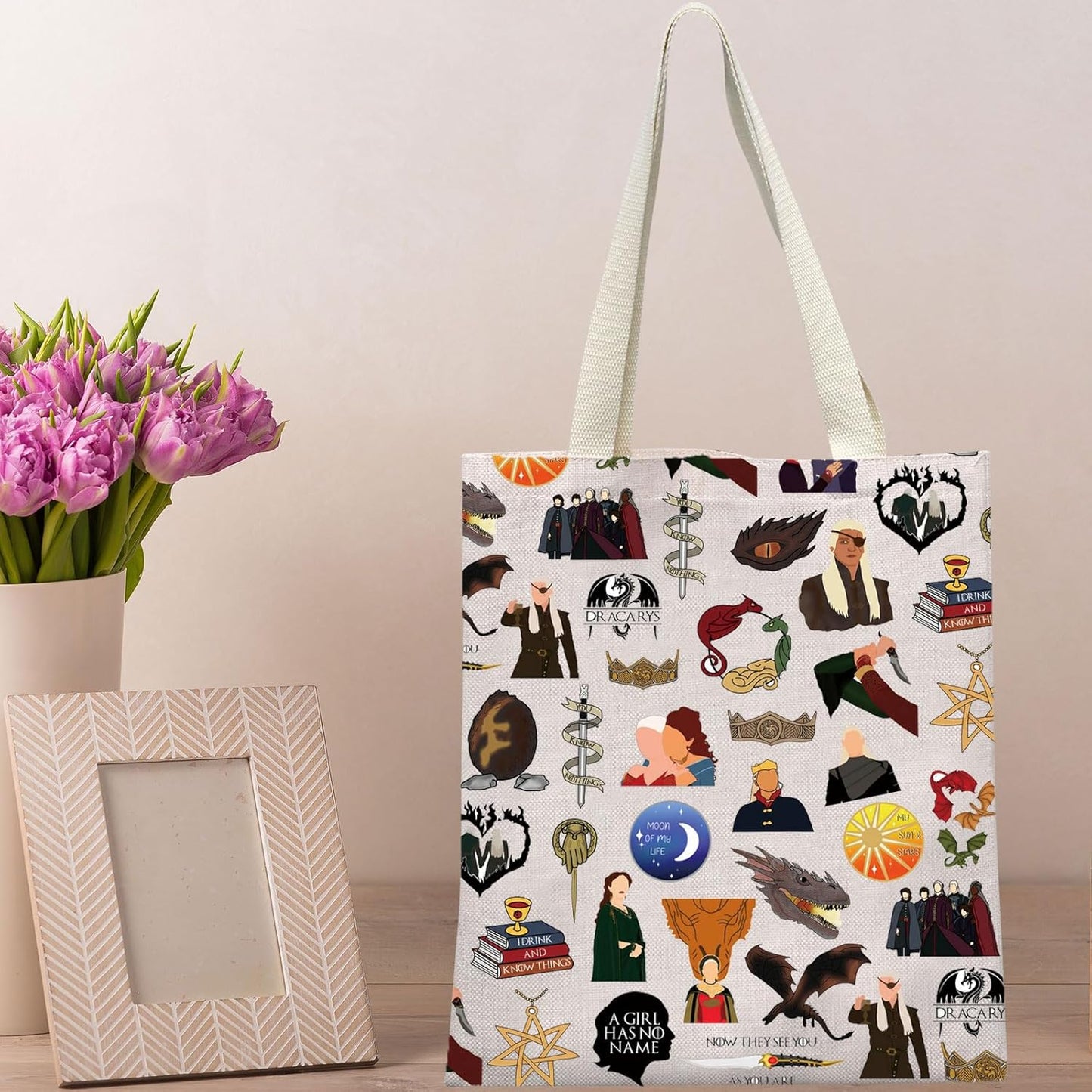 BWWKTOP Jon Snow Tote Bag Jon Snow Fans Gift Daenerys Reusable Grocery Bag House Stark Gift Stark & Targaryen Merch