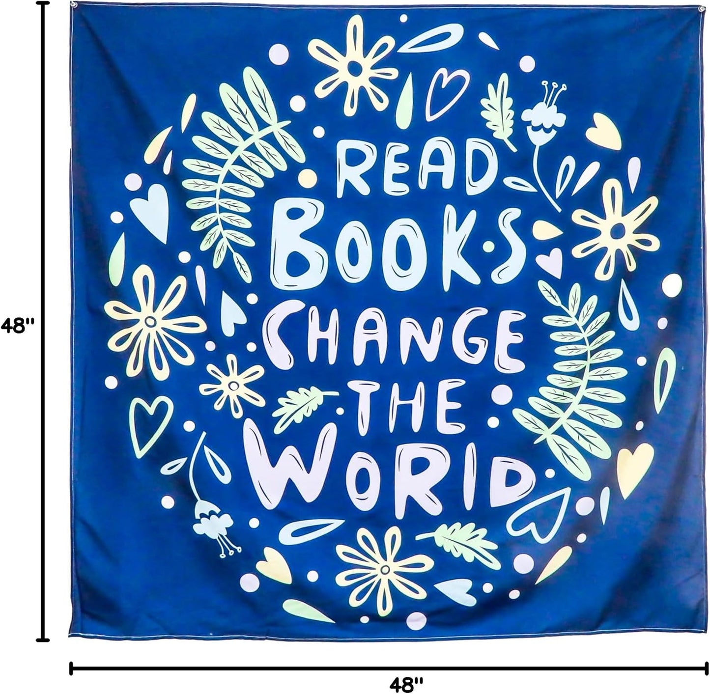 Birdy Boutique “Read Books Change the World” Tapestry – 48” x 48” Inspirational Reading Quote Wall Hanging – Lightweight Educational Wall Decor for Classrooms, Libraries & Kids Room Decor