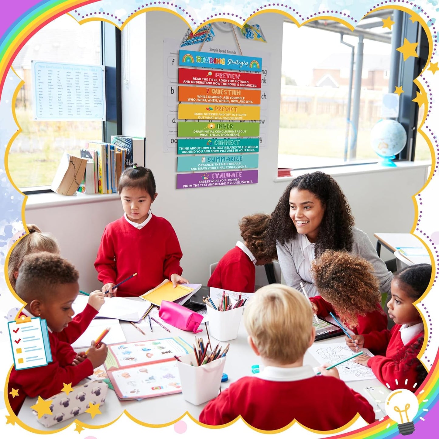 Threehoney Reading Strategies Posters Classroom Reading Corner Decor 20x13 Read Educational Bulletin Board Poster Read Comprehension Wooden Sign for Library Kindergarten Preschool Elementary Supplies