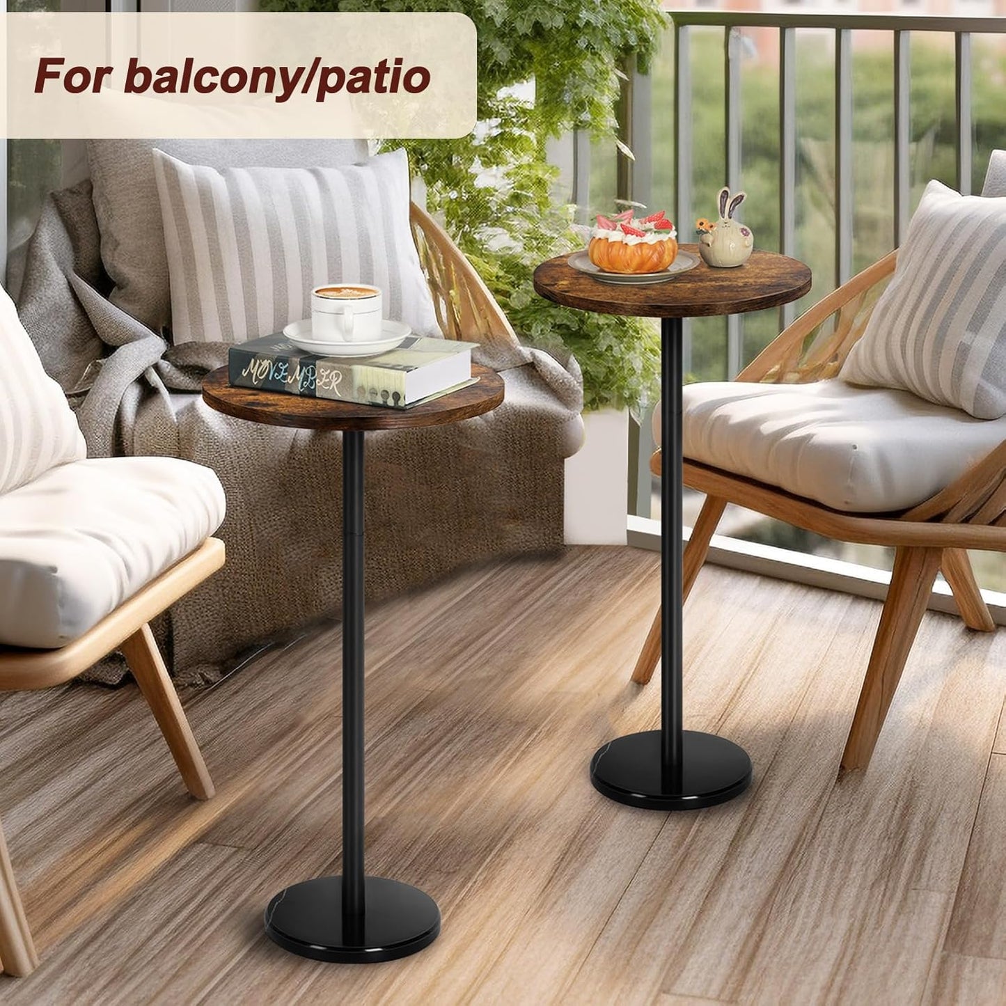 smusei 2 Pack Small Round Side Table Drink Table with Marble Base Pedestal Table for Small Spaces Round End Table for Living Room Bedroom Home Decor, Brown