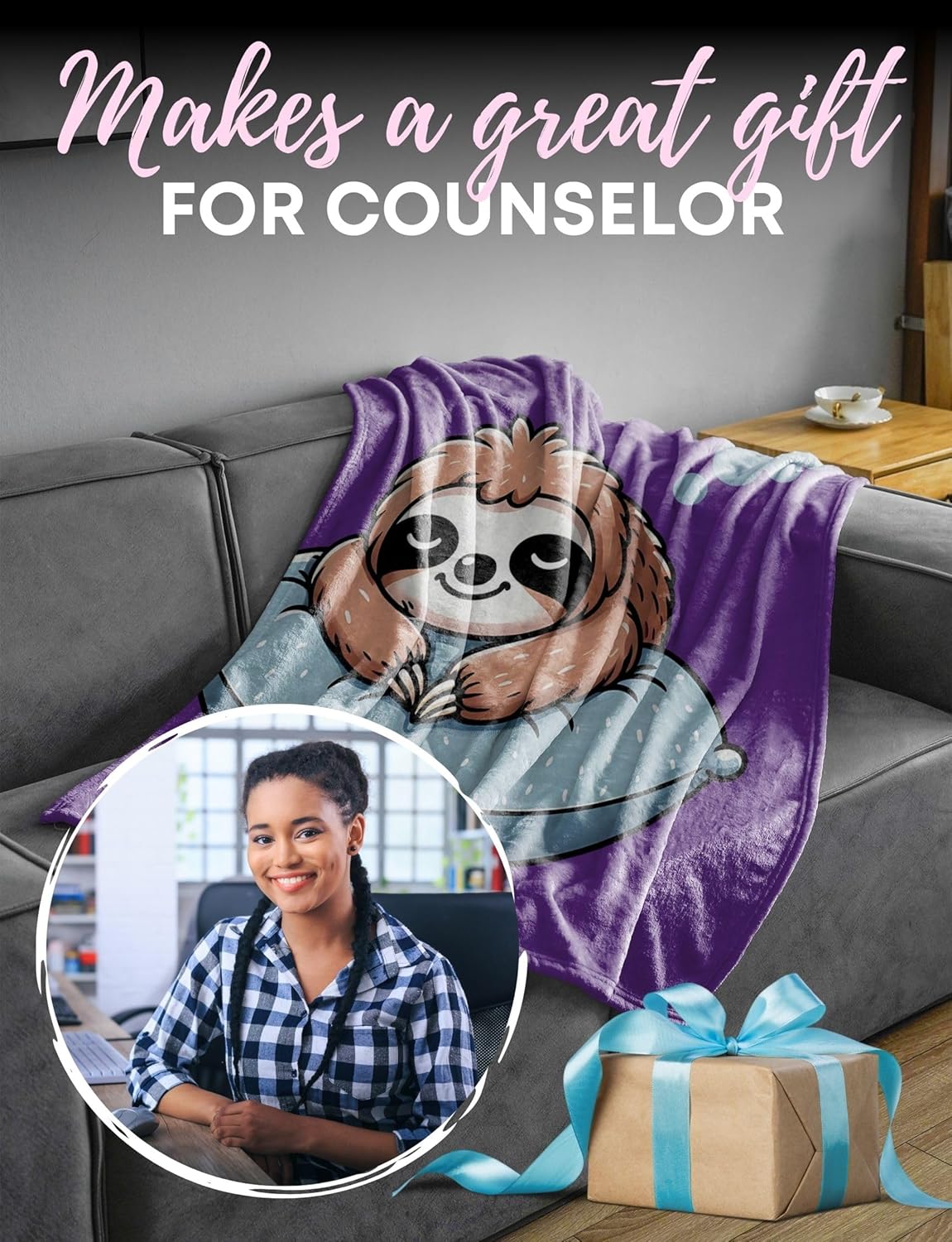 Counselor Gifts, Bed Flannel Plush Throw Blankets, Appreciation Gifts for Women on Birthday, Christmas, 50"x 65", Purple, Nap Blanket