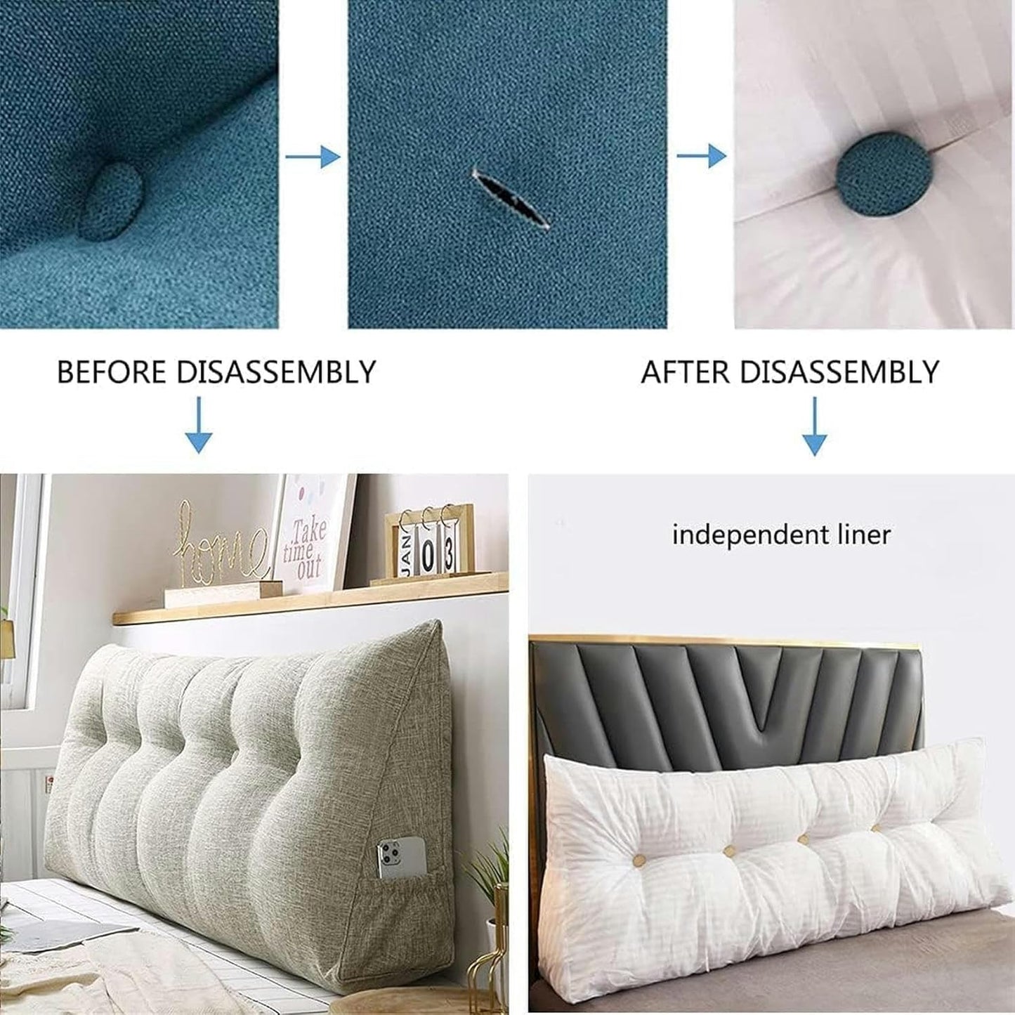 Bed Large Back Cushion, Removable Washable Triangular Positioning Support Reading Cushion Headboard Solid Color Wedge Pillow Bed Rest Pillows(Coffee,120 * 50 * 20cm)