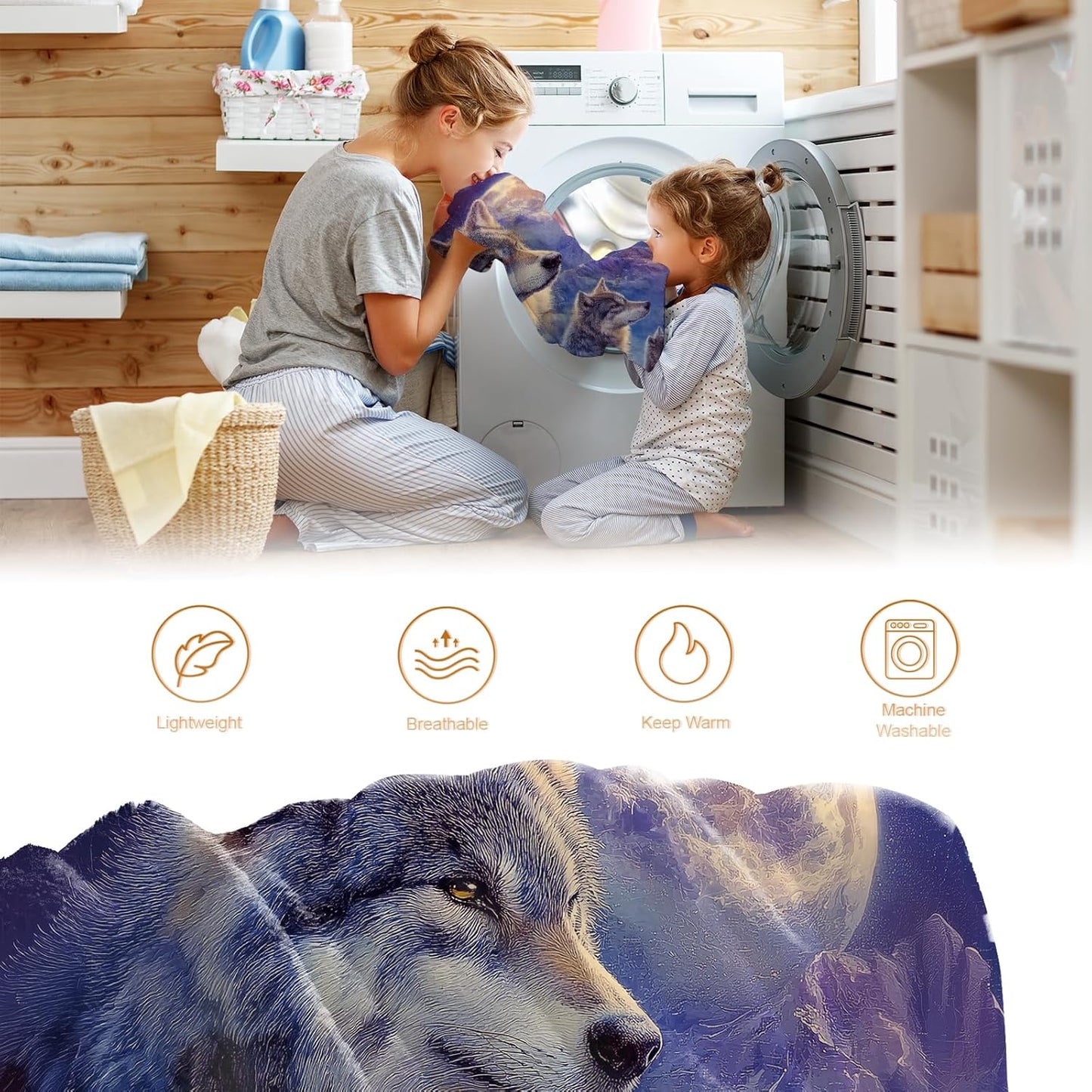Wolf Starry Sky Moon Blanket for Adults Kids Mountains Trees Decor Gifts for Women Men Boys Girls Birthday Christmas Halloween Easter Dad Wife Mom Son Husband Boyfriend Throw Blanket 50"x60"