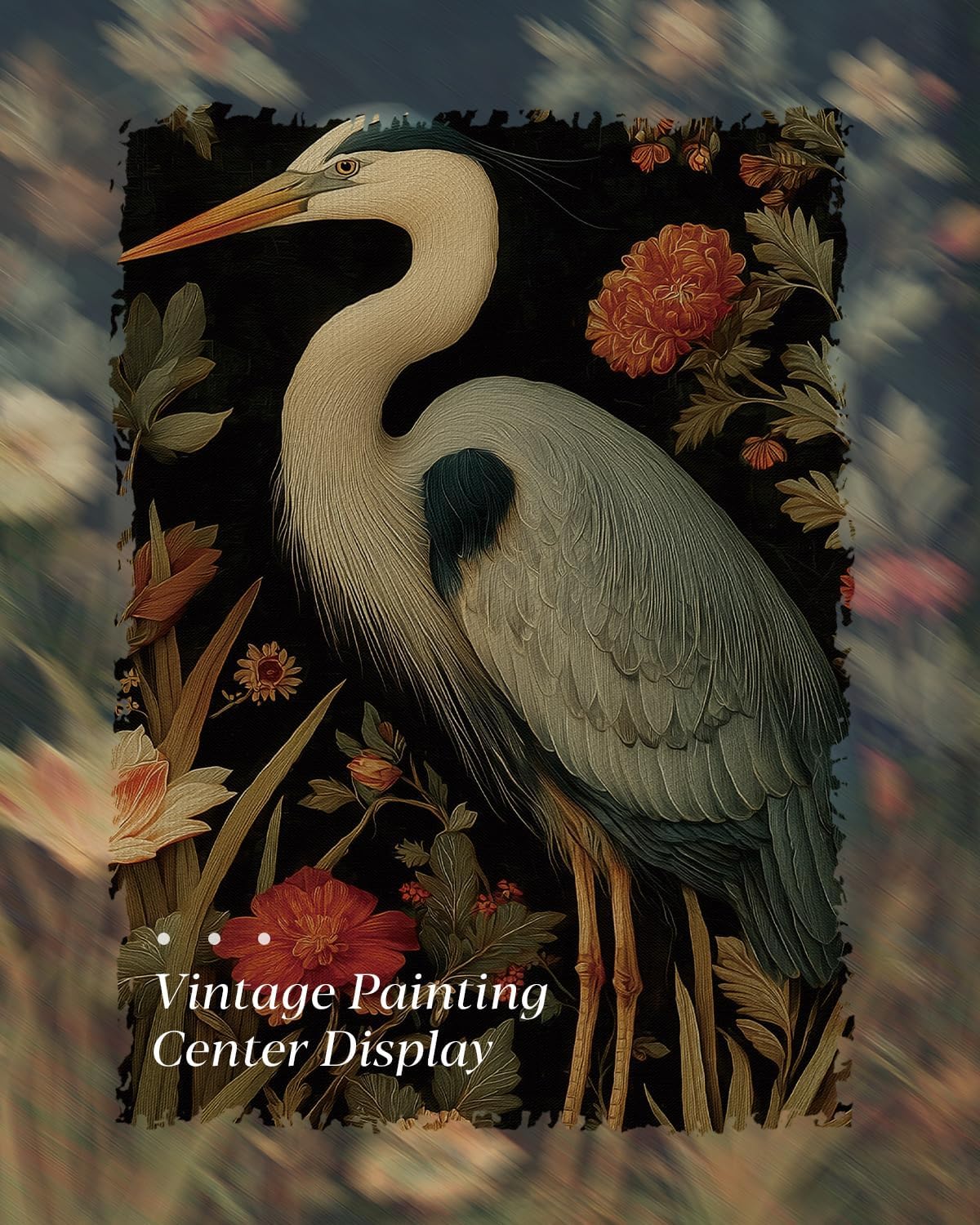 HUARCEY Vintage Botanical Bird Gold Framed Canvas Wall Art 13x16 inch, Classic Heron Floral Canvas Painting Print, Traditional Elegant Home Living Room Bedroom Farmhouse Decor