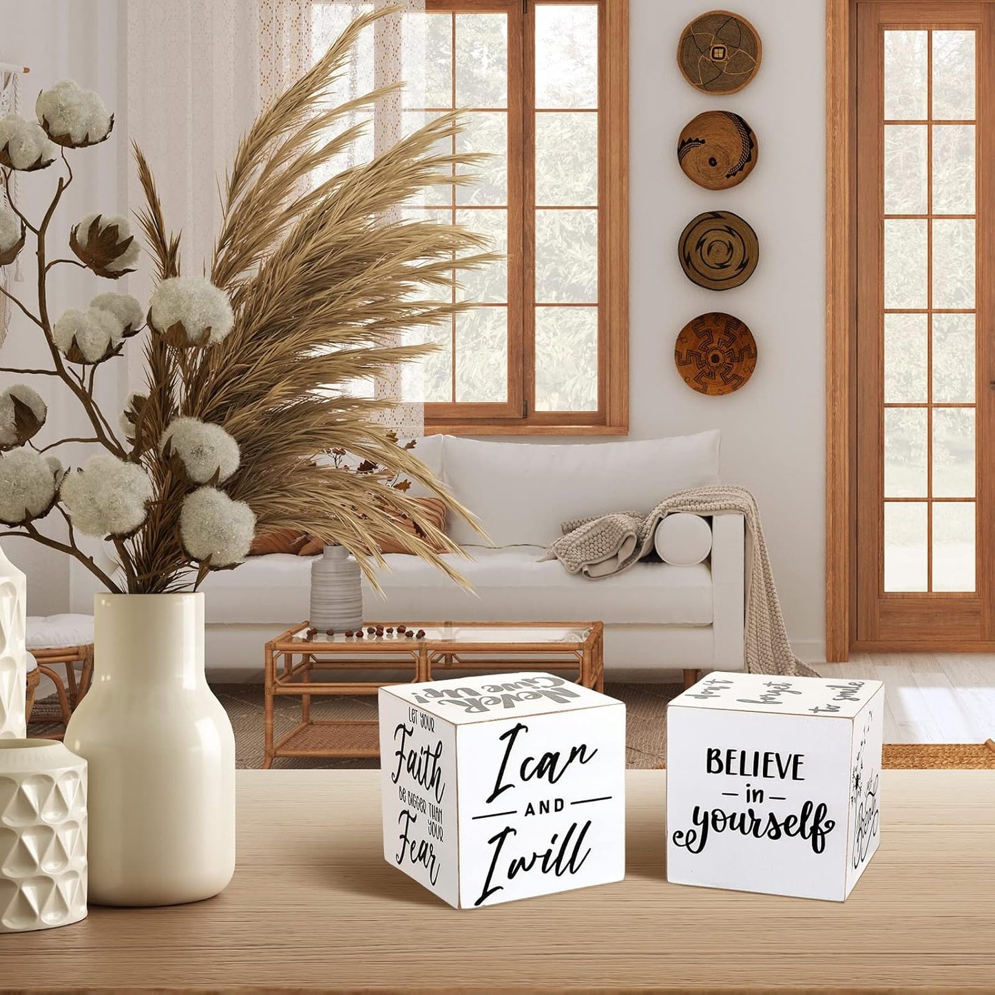 Tatuo 2 Pcs Inspirational Mini Wood Signs Anything is Possible Sign Wooden Scripture Desk Decor Rustic Motivational Table Decorations Never Give up Inspirational Word Plaque, 3.35 Inch