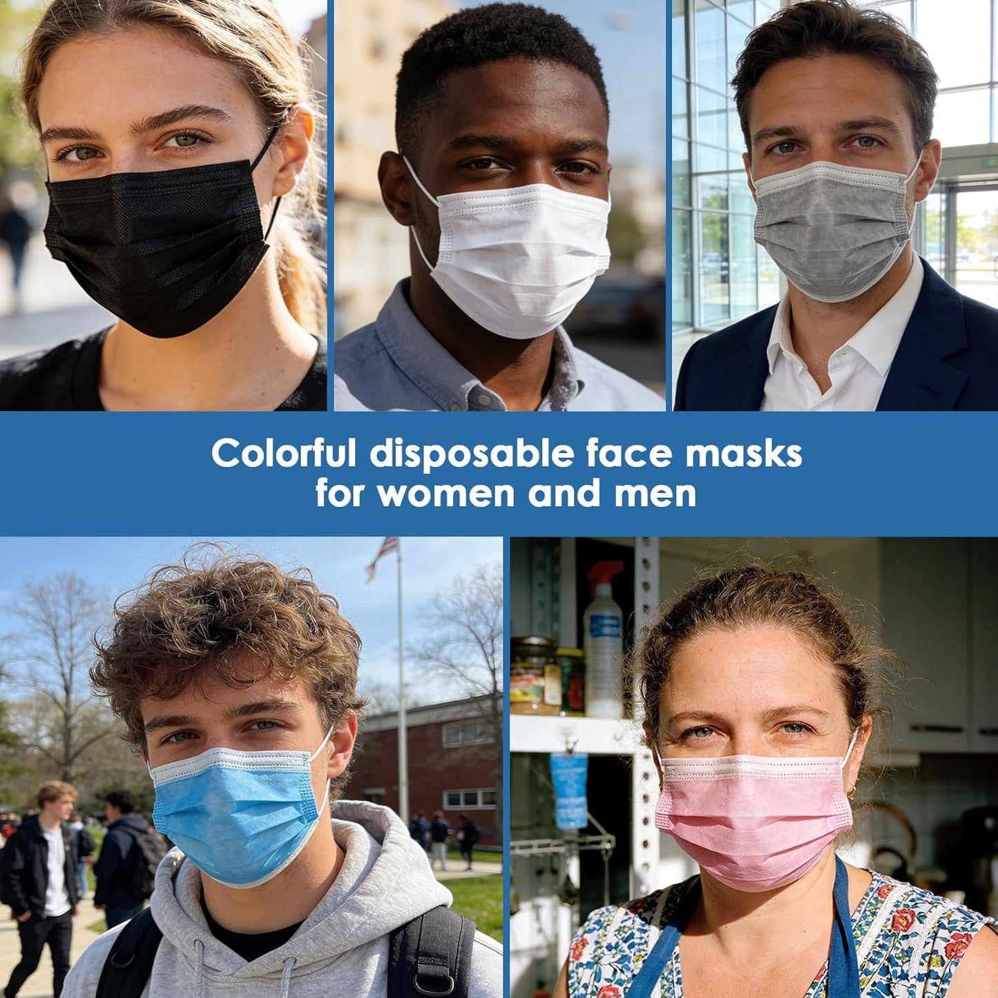 NNPCBT 5 Color Disposable Face Masks 125 Pack,3-Ply Breathable Mask For Adults,Great For Outdoors,Home, Office, School