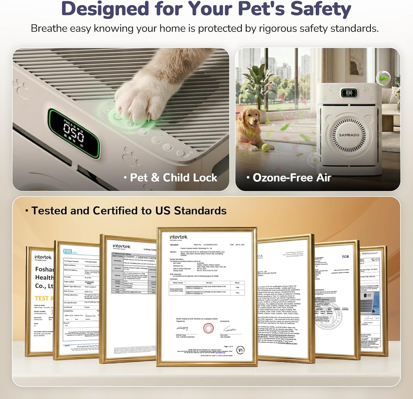 Smart Pet Hair Air Purifier For Home Large Room 2500 Sq Ft, True H13 HEPA Filter, Actively Sucks Up Dander Odor Smoke, Washable Mesh, WiFi App Control, White