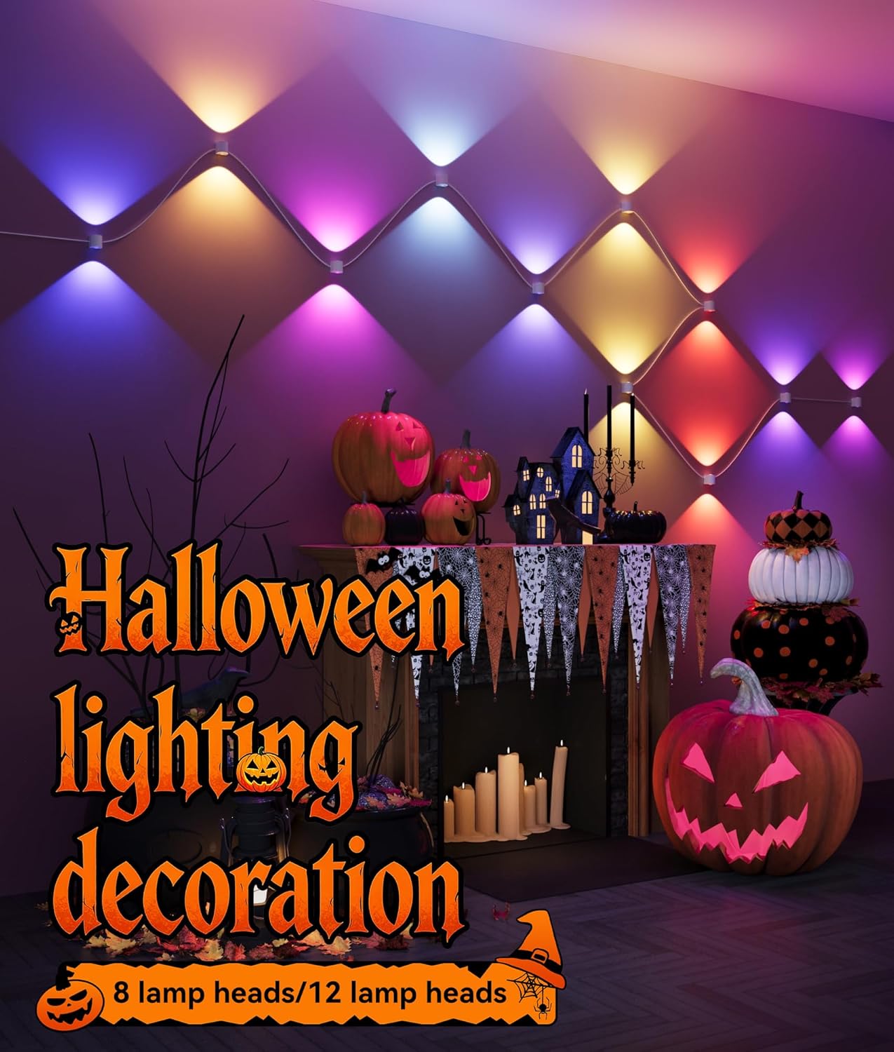 8-Light RGBCW Wall Sconce Light, Up/Down Bedroom Wall Lights, Music Sync, DIY-Styling Color-Changing Wall Lamps for Living Room Party Home Decor, Works with Alexa/Google Assistant, 23.3ft